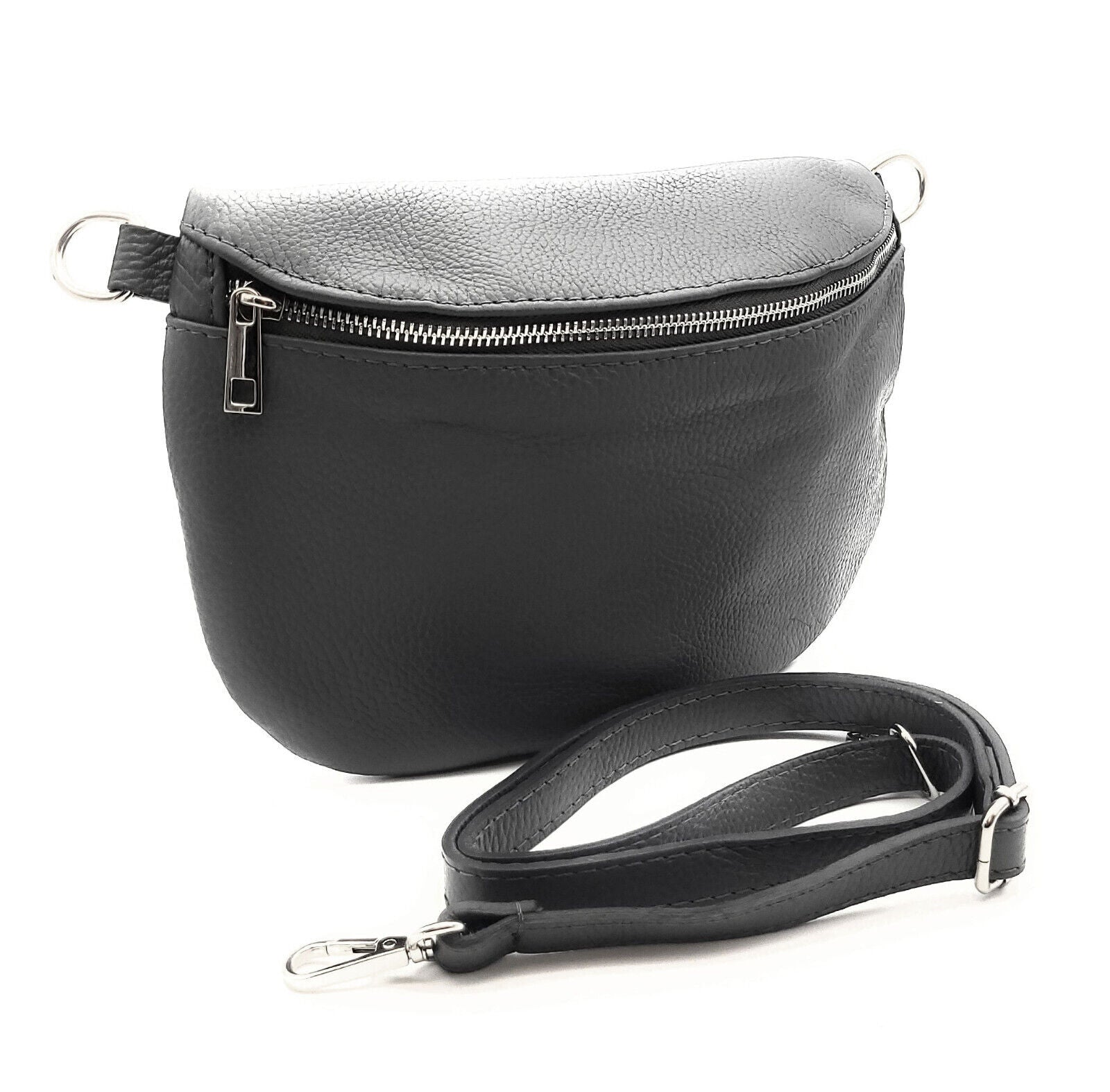 echt Leder Damen Crossbag Umhängetasche Schultertasche made in Italy grau