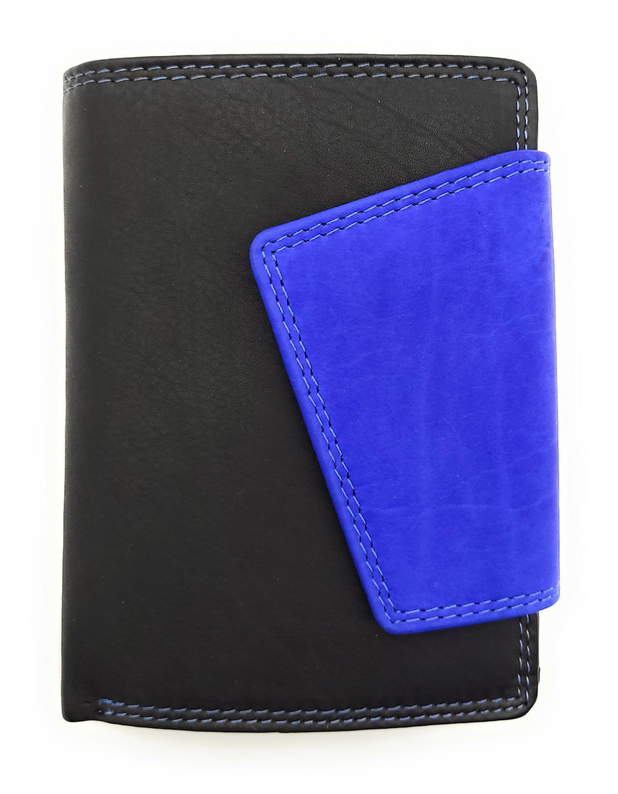 Jockey Club hochwertige Damen Geldbörse aus Echtleder mit RFID Schutz & Diagonalriegel – Handgefertigte Lederbörse mit vielen Fächern schwarz royalblau