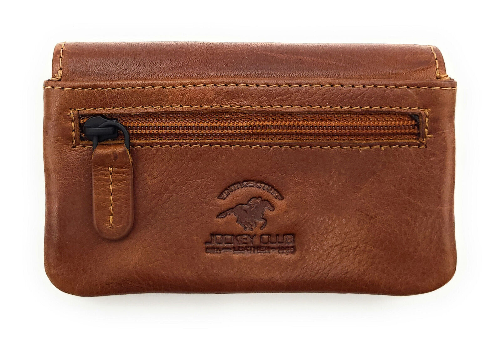 Jockey Club echt Leder Mikro Geldbörse Schlüsseletui gewachstes Rindleder cognac