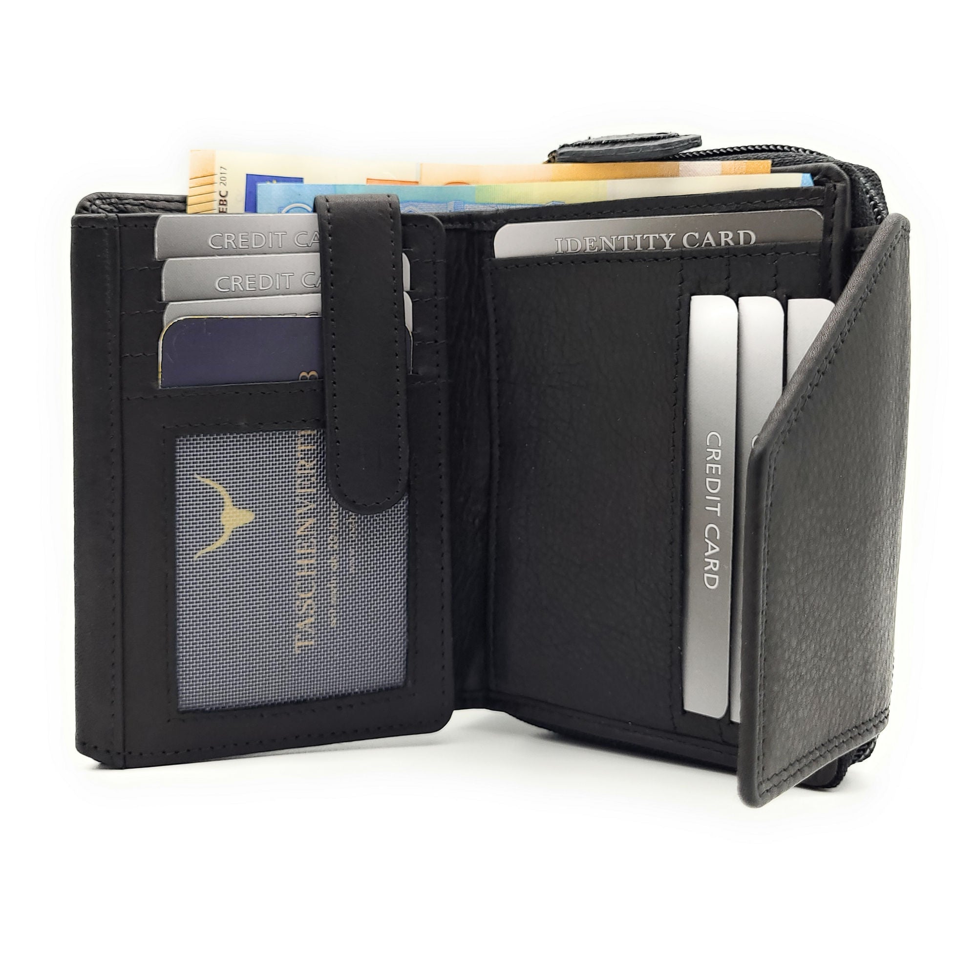 Jockey Club echt Leder Damen Geldbörse Portemonnaie Geldbeutel viele Fächer schwarz