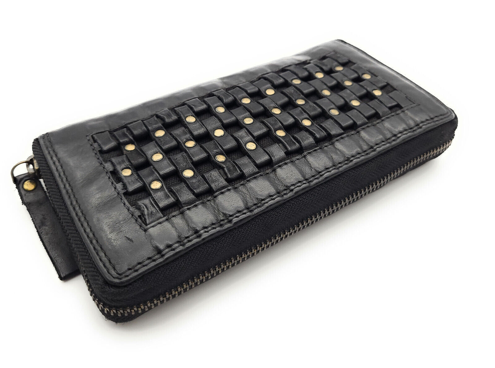 Hill Burry echt Leder Damen Geldbörse Portemonnaie Waschleder mit Nieten schwarz