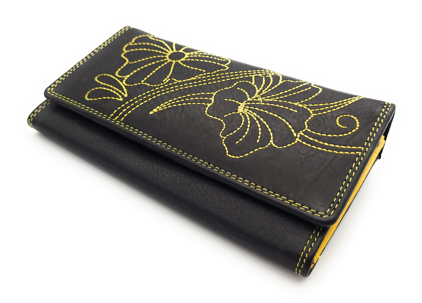 Jockey Club echt Leder Damen Geldbörse Portemonnaie mit RFID Schutz Flower gelb