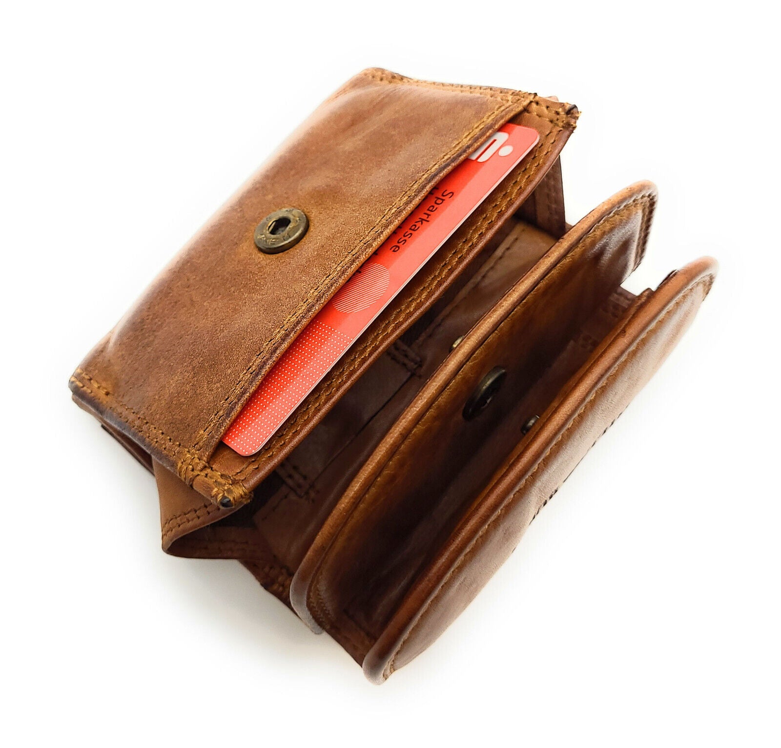 Hill Burry kleine echt Leder Damen Geldbörse Portemonnaie Waschleder RFID Schutz cognac
