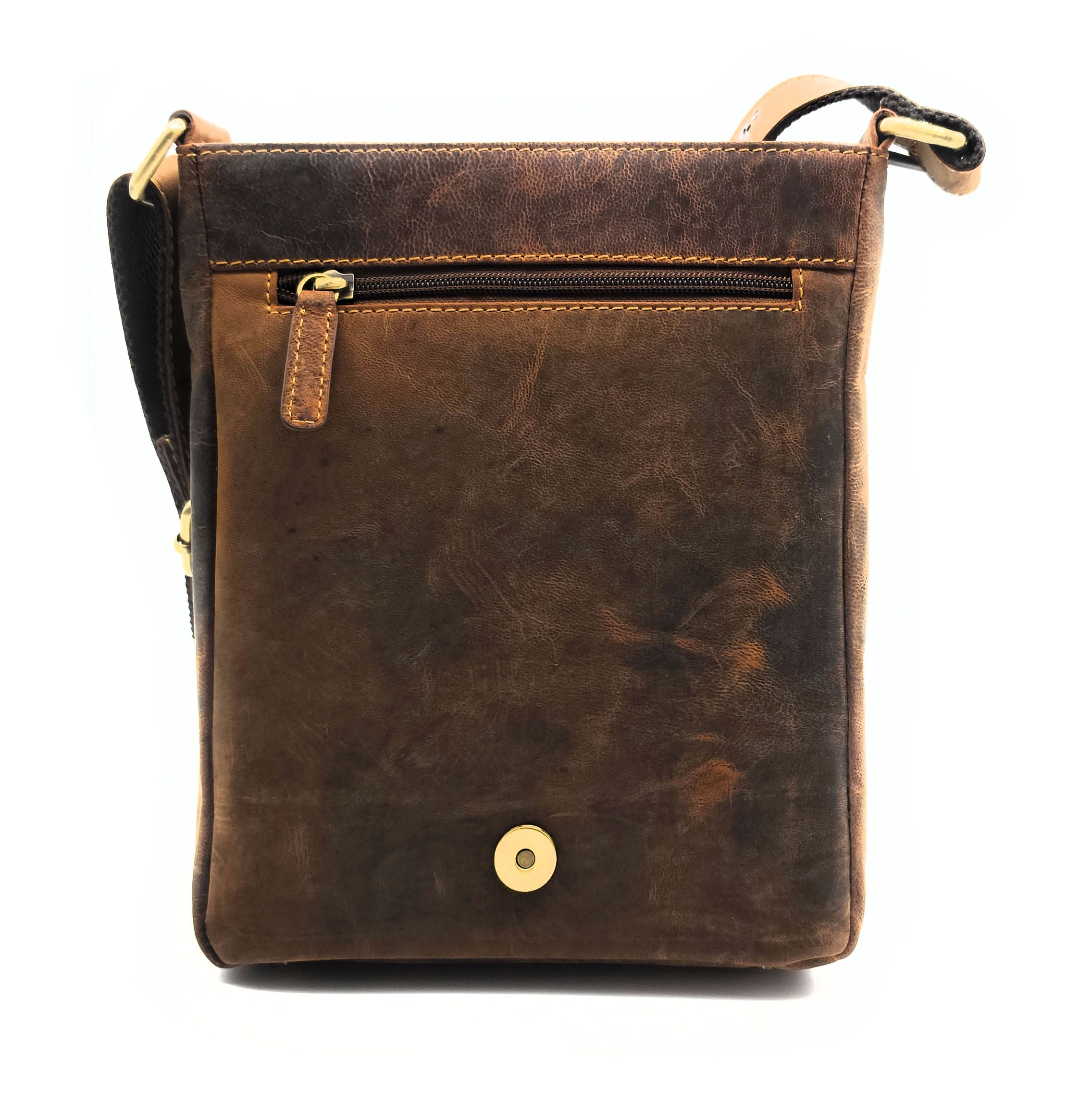 Hunters Umhängetasche Herren – Echtleder Vintage Braun, Messenger Bag mit Überschlag