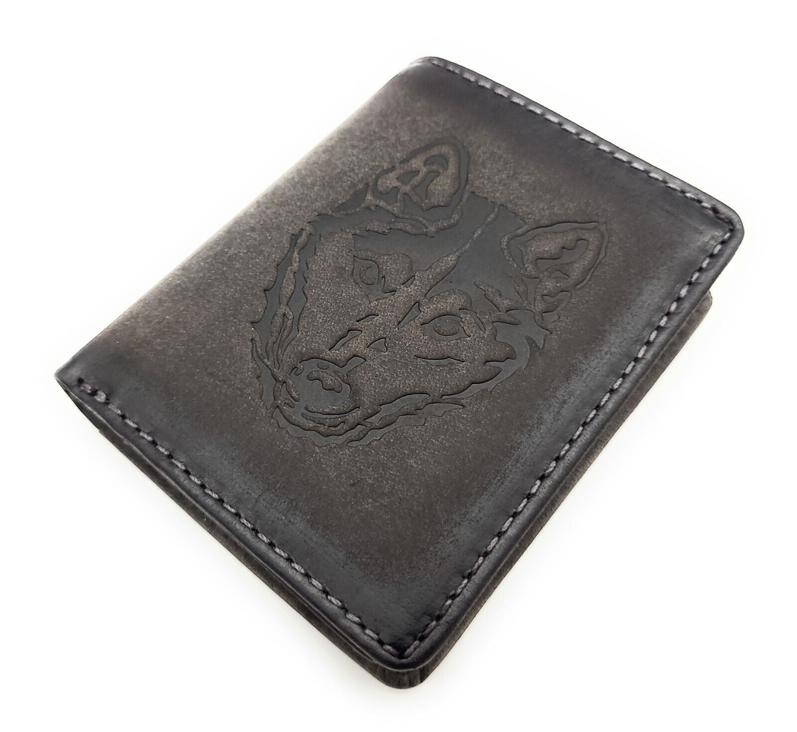 Jockey Club echt Leder Mini Geldbörse Portemonnaie mit RFID NFC Schutz Husky vintage grau