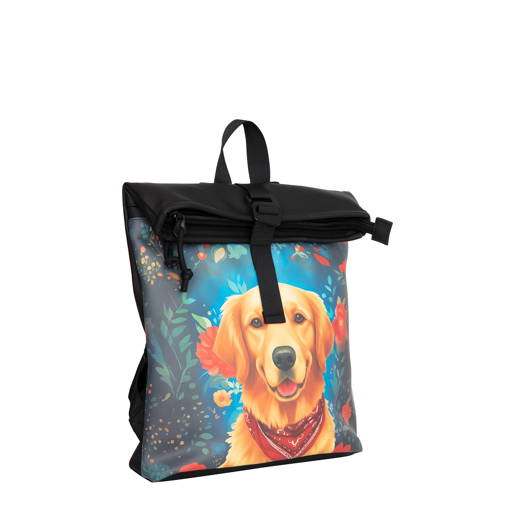 New Rebels Rolltop Cityrucksack Los Angeles – Stylischer Rolltop Rucksack mit Golden Retriever -Design, Wasserabweisend & Praktisch