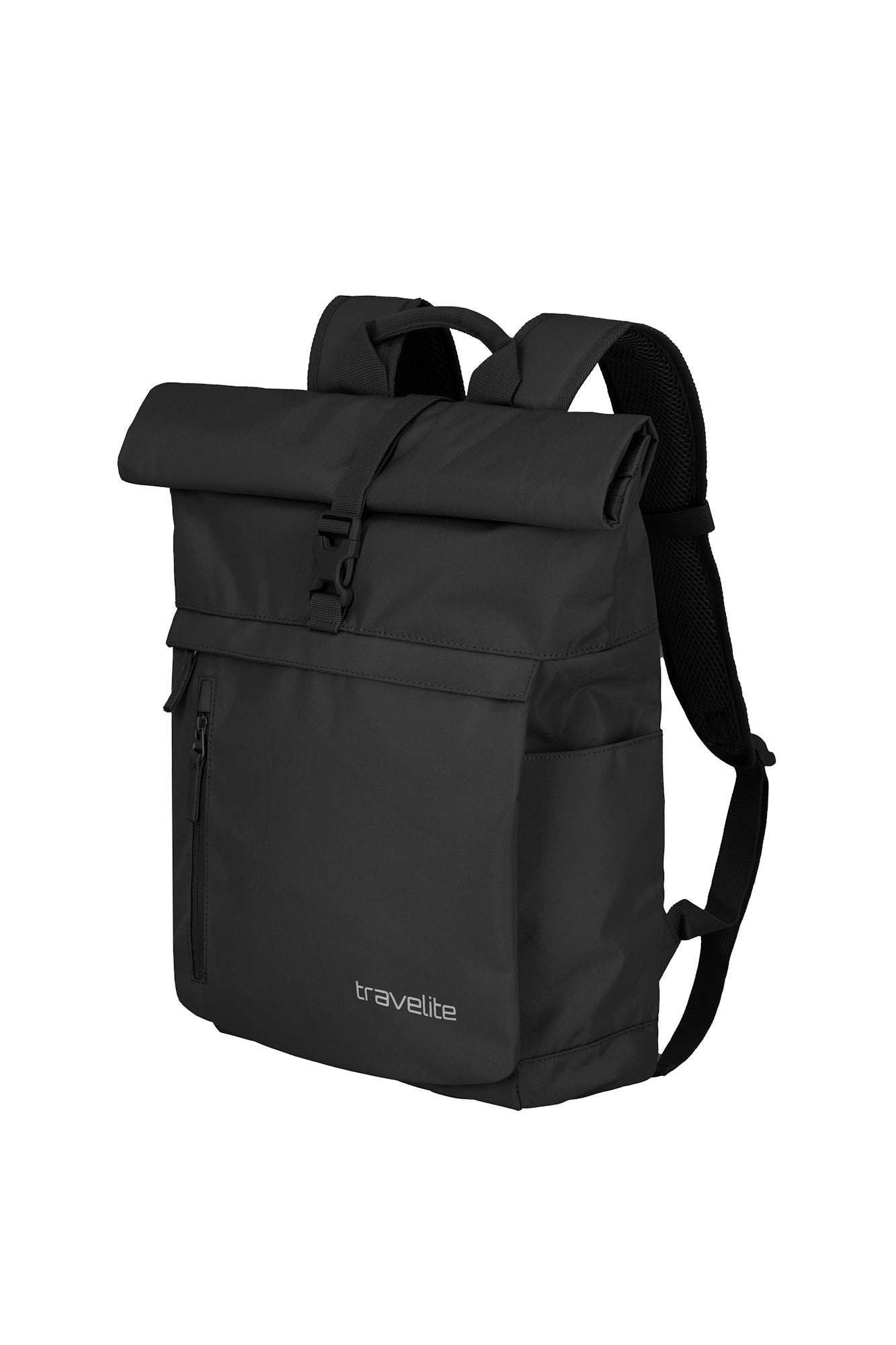 Travelite Basic Rollup Kurierrucksack mit Laptopfach (15,6") – 35L Volumen, Trolley-kompatibel schwarz