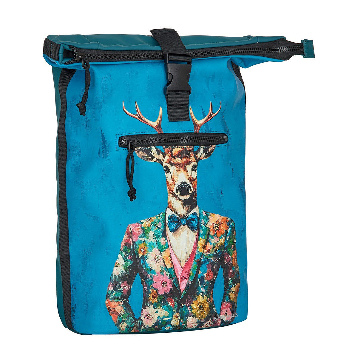New Rebels Rucksack New York – Stylischer Rolltop mit Kunstmotiv Hirsch, wasserabweisend & praktisch
