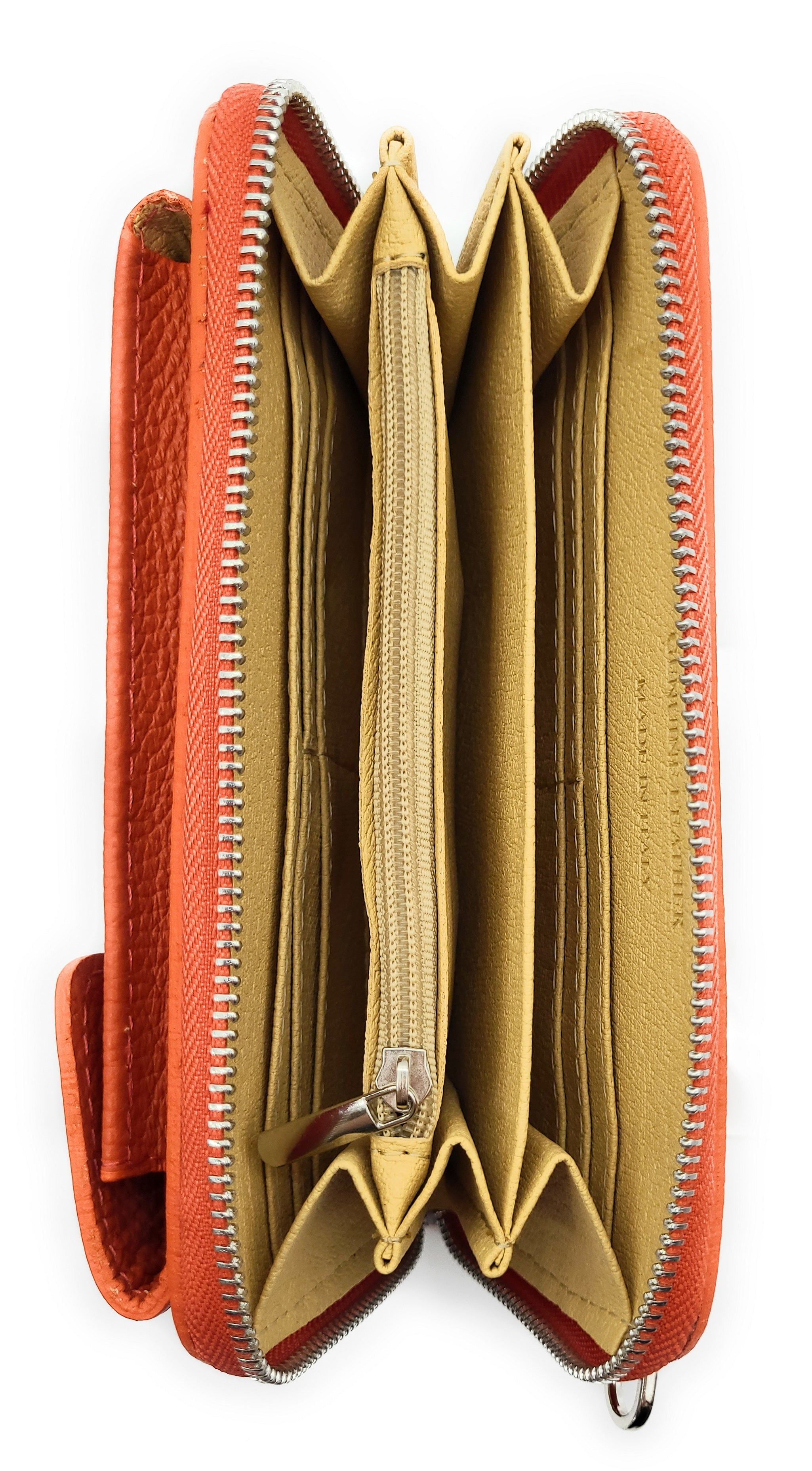 Leder Handytasche mit Geldbörse | Smartphone Umhängetasche Made in Italy amber orange