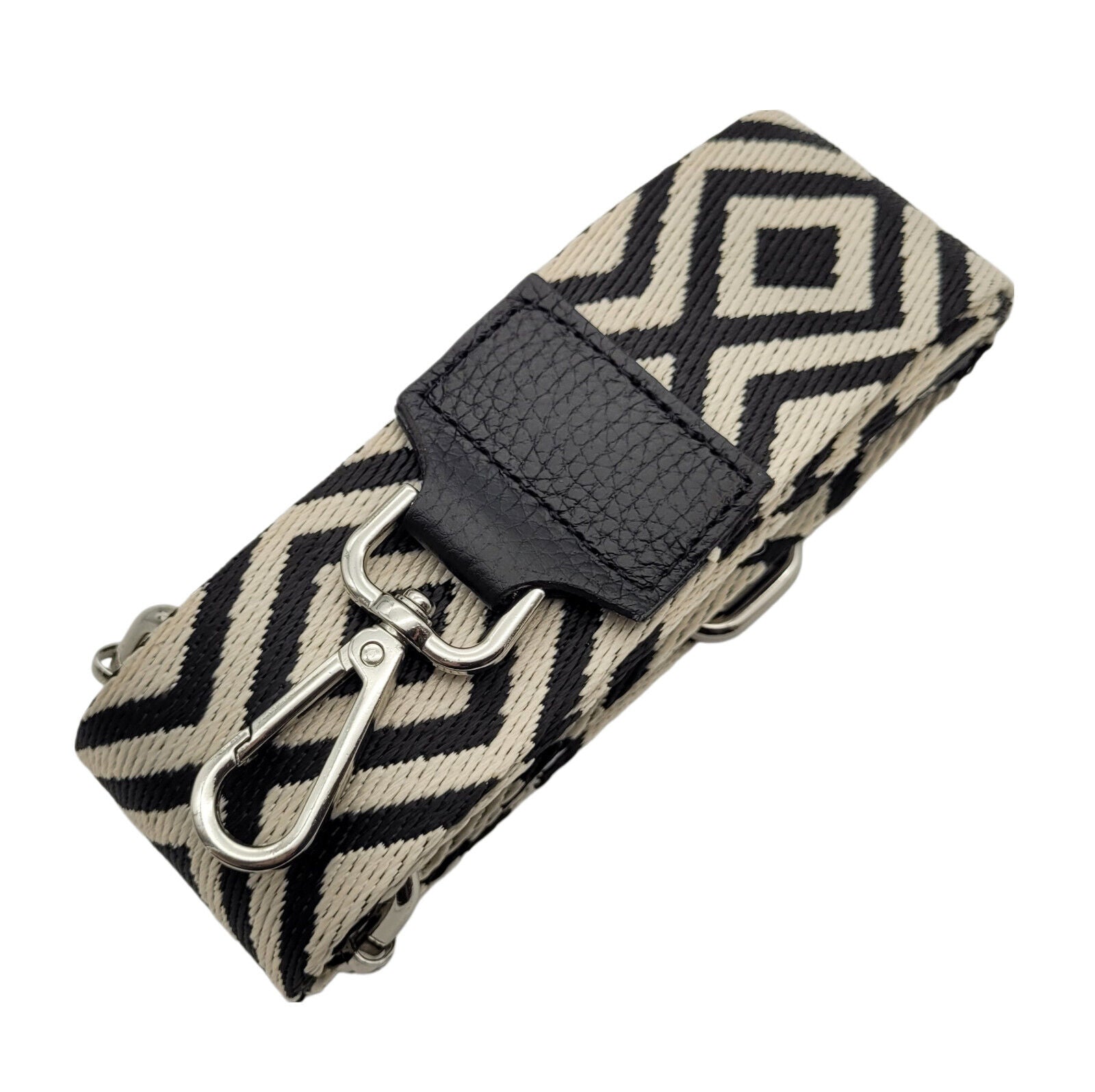 Ersatz Taschengurt Schultergurt Tragegurt Schulterriemen 5cm made in Italy schwarz beige Raute Echtleder Enden