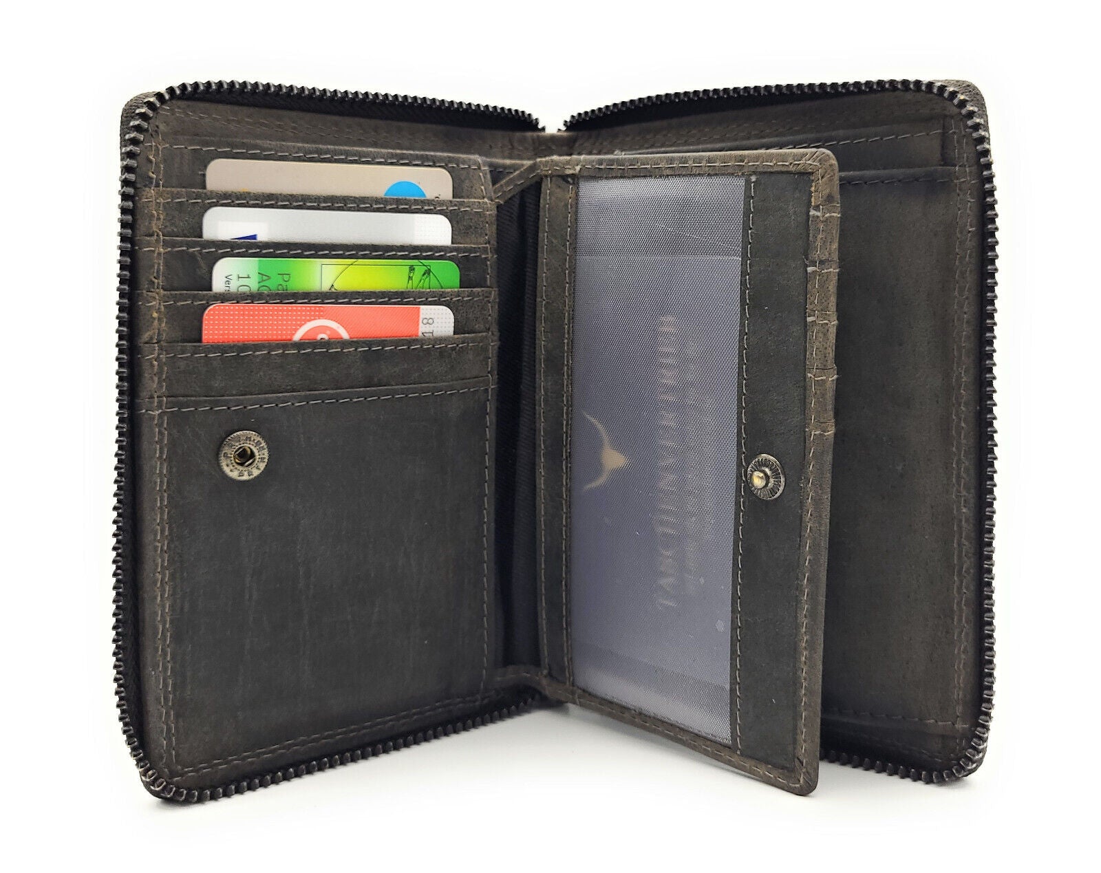 Jockey Club echt Leder Reißverschluss-Geldbörse Portemonnaie mit RFID Schutz grau