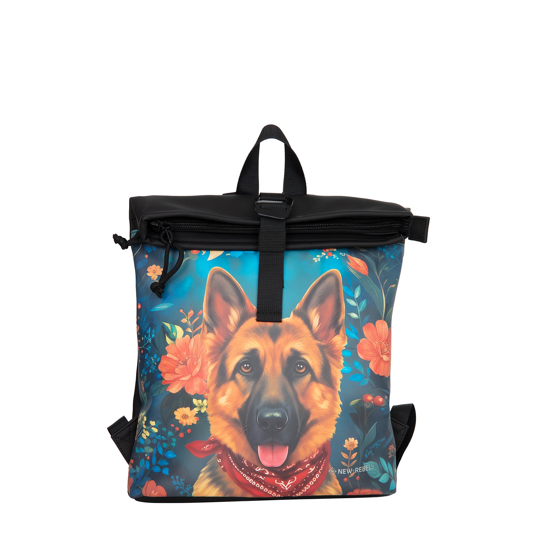 New Rebels Rolltop Rucksack Schäferhund – Wasserabweisend, Cityrucksack Los Angeles