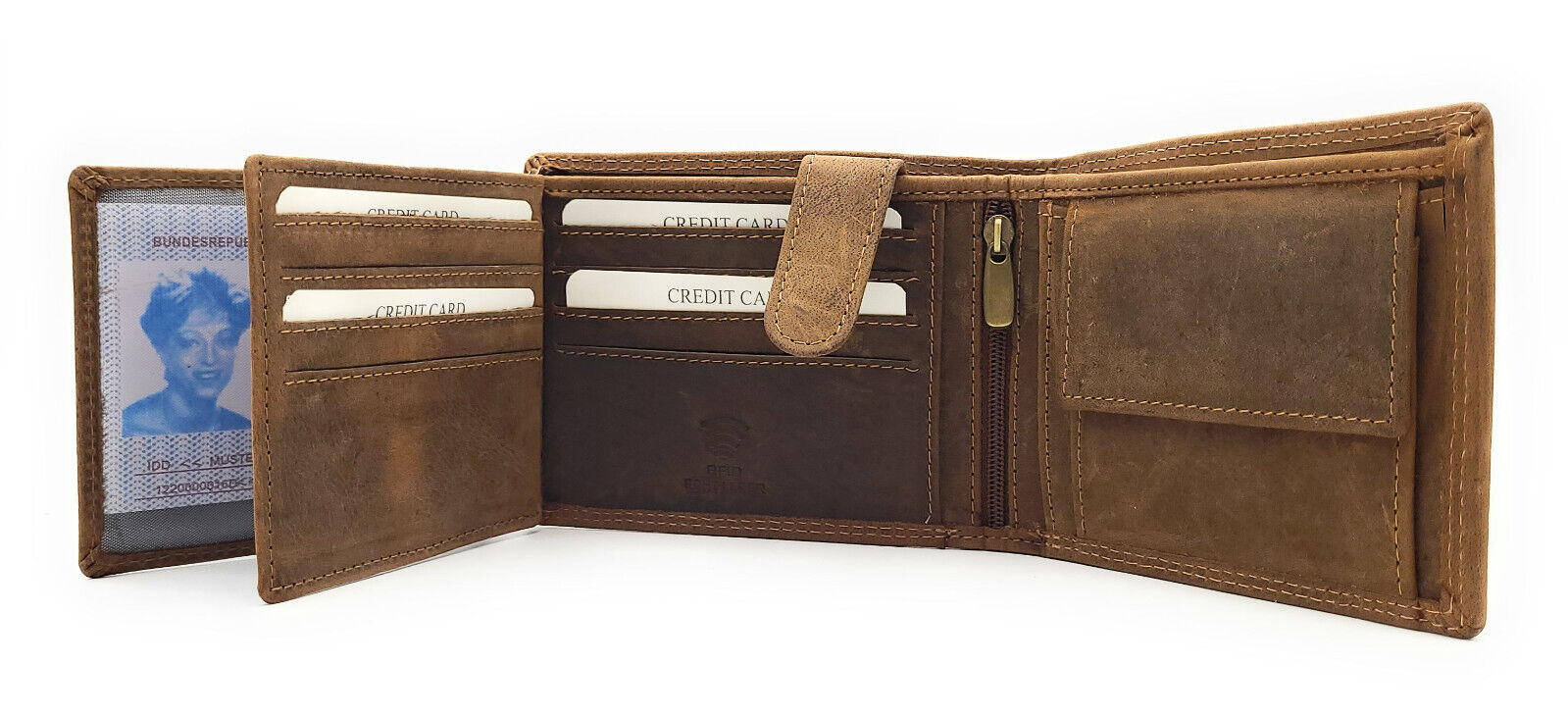 Echtleder-Geldbörse mit 3D-Adlerkopf-Prägung - Handgefertigt mit 9 Kartenfächern und 3 Sichtfächern