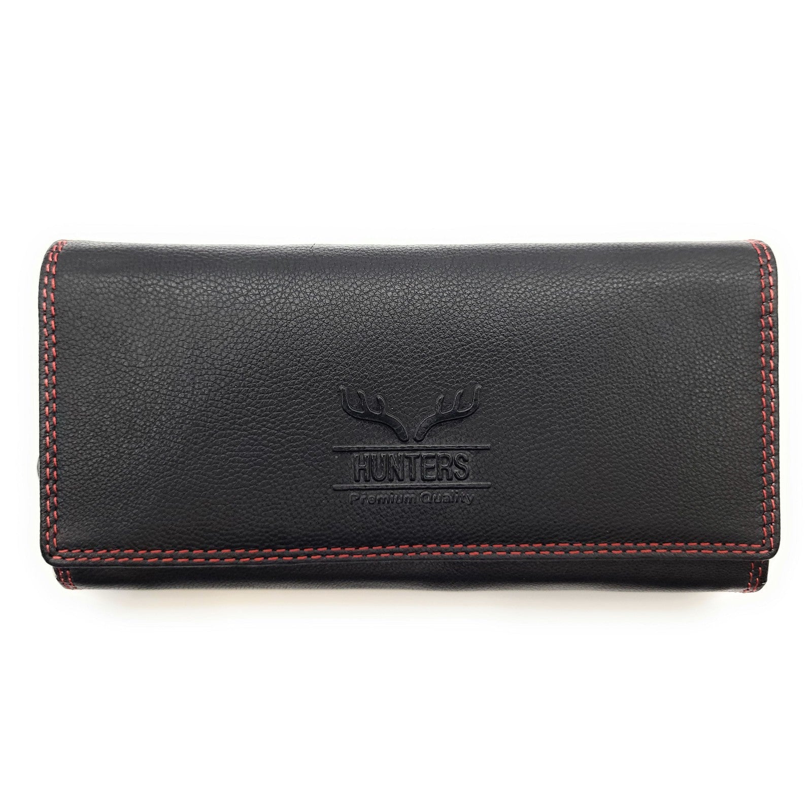 Große Damen Geldbörse aus Echtleder mit RFID-Schutz, 18 Kartenfächer, Langformat mit Münzfach & Doppelnaht schwarz rot