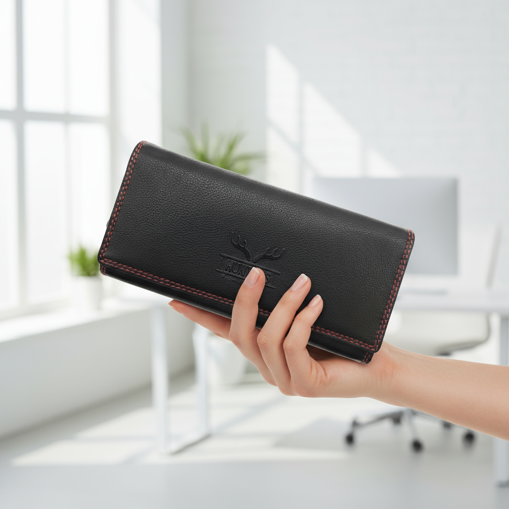 Große Damen Geldbörse aus echtem Leder im Langformat mit RFID-Schutz und Überschlagklappe