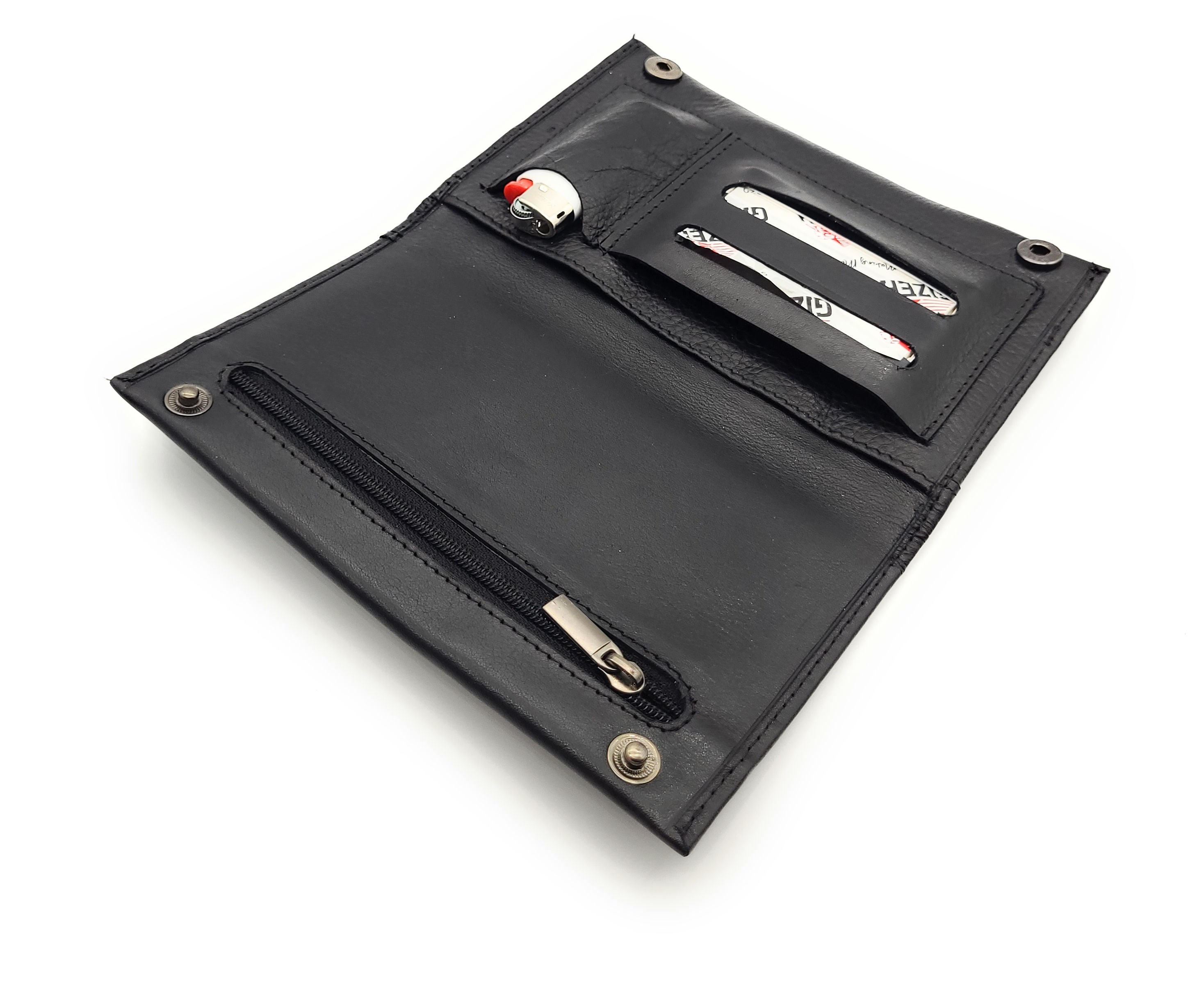 echt Leder Tabakbeutel Tabaktasche Tabak Etui Beutel Kautschuk gefüttert "Fresh" schwarz