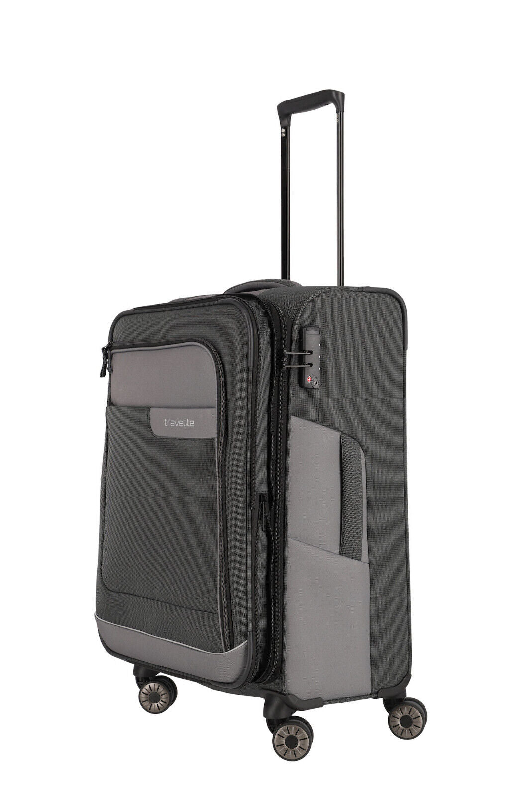 Travelite VIIA Reisekoffer M Trolley Koffer 67cm 4 Rad / Rollen Dehnfalte TSA schiefer
