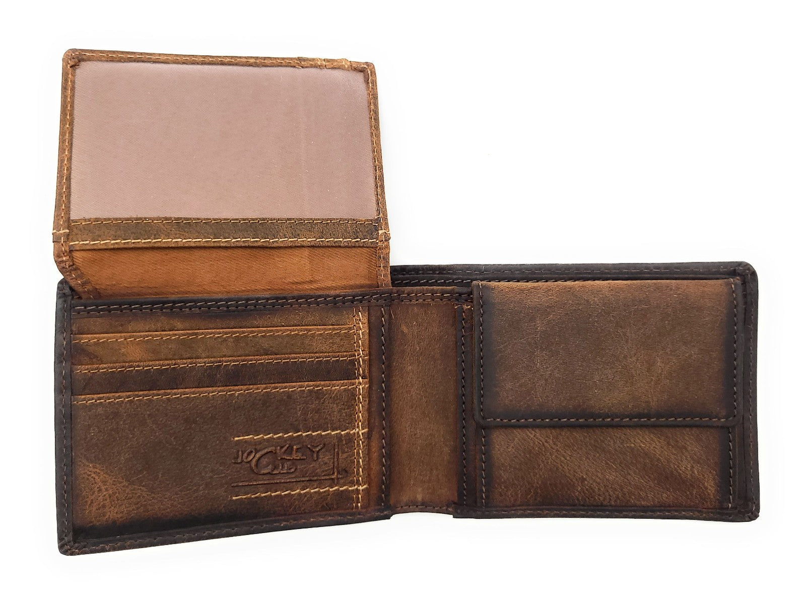 Jockey Club Serie Toro Mini Geldbörse Damen & Herren aus Hunterleder rustikal mit RFID Schutz, kompakt, 6 Kartenfächer, Münzfach mit Chipfach, 2 Scheinfächer, cognac braun