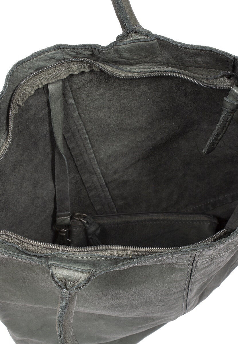 echt Leder Damen Shopper Handtasche Lederhenkel und abnehmbarer Schultergurt Amber grau