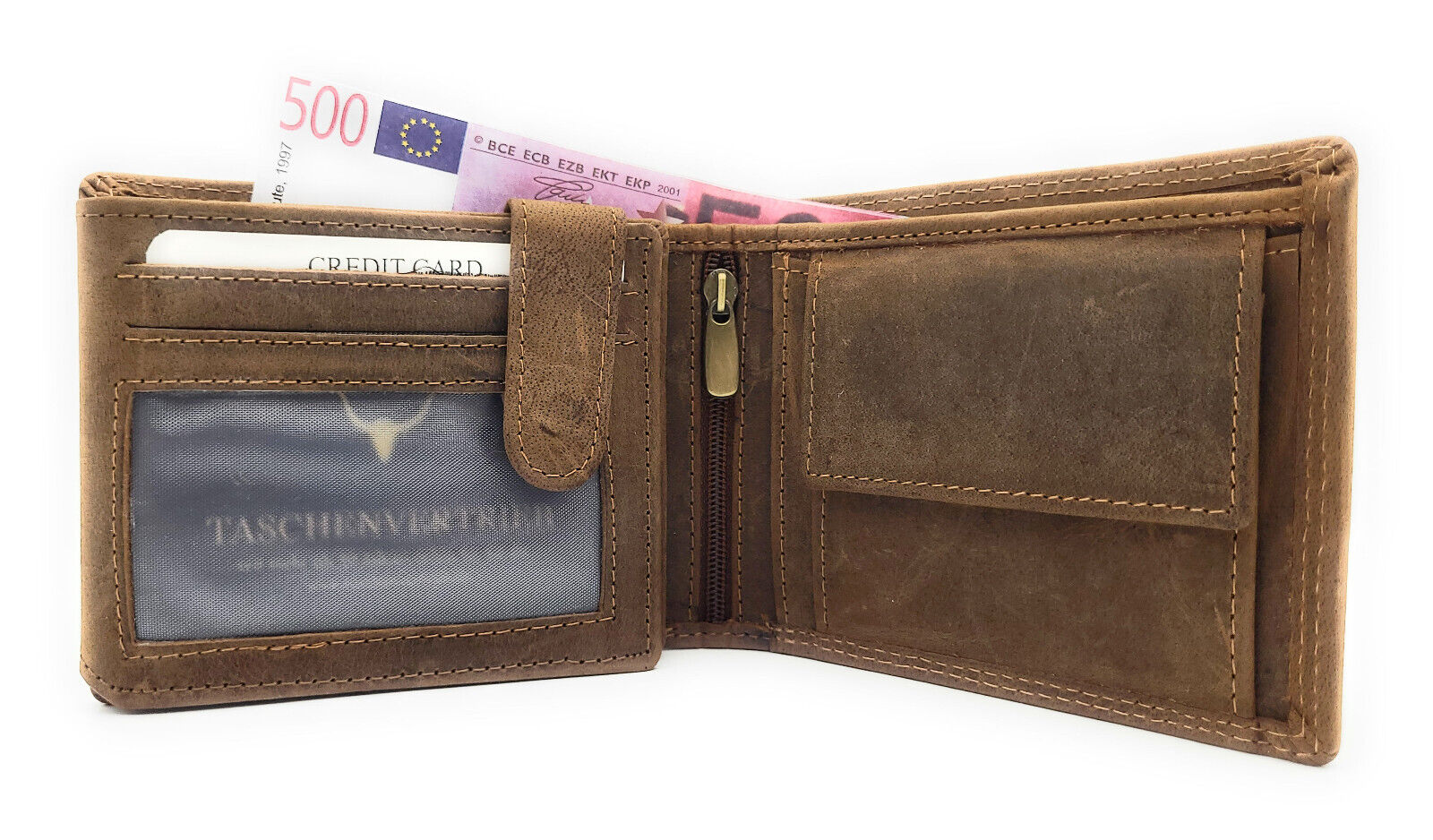 Echtleder-Geldbörse mit 3D-Adlerkopf-Prägung - Handgefertigt mit 9 Kartenfächern und 3 Sichtfächern