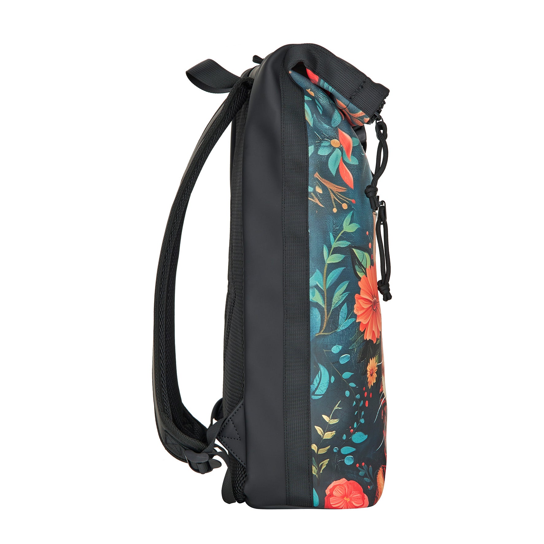 New Rebels Rucksack New York – Stylischer Rolltop mit Kunstmotiv Catface, wasserabweisend & praktisch