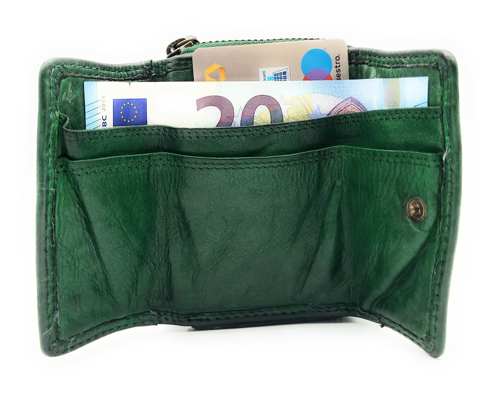 Hill Burry Damen Mini echt Leder Geldbörse Portemonnaie RFID Schutz Waschleder dunkelgrün