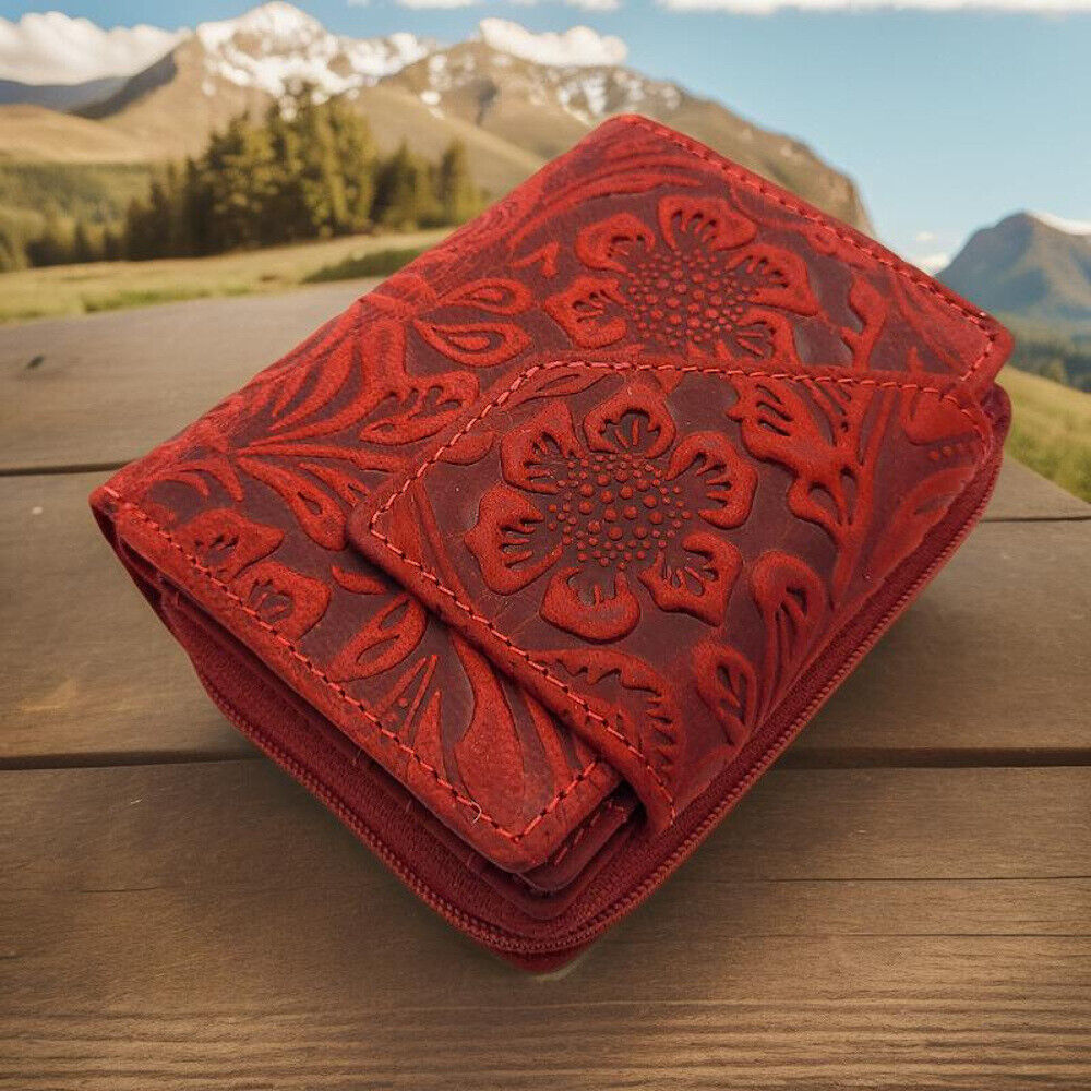 Jockey Club kleine echt Leder Damen Geldbörse Portemonnaie mit RFID Schutz Liane rot