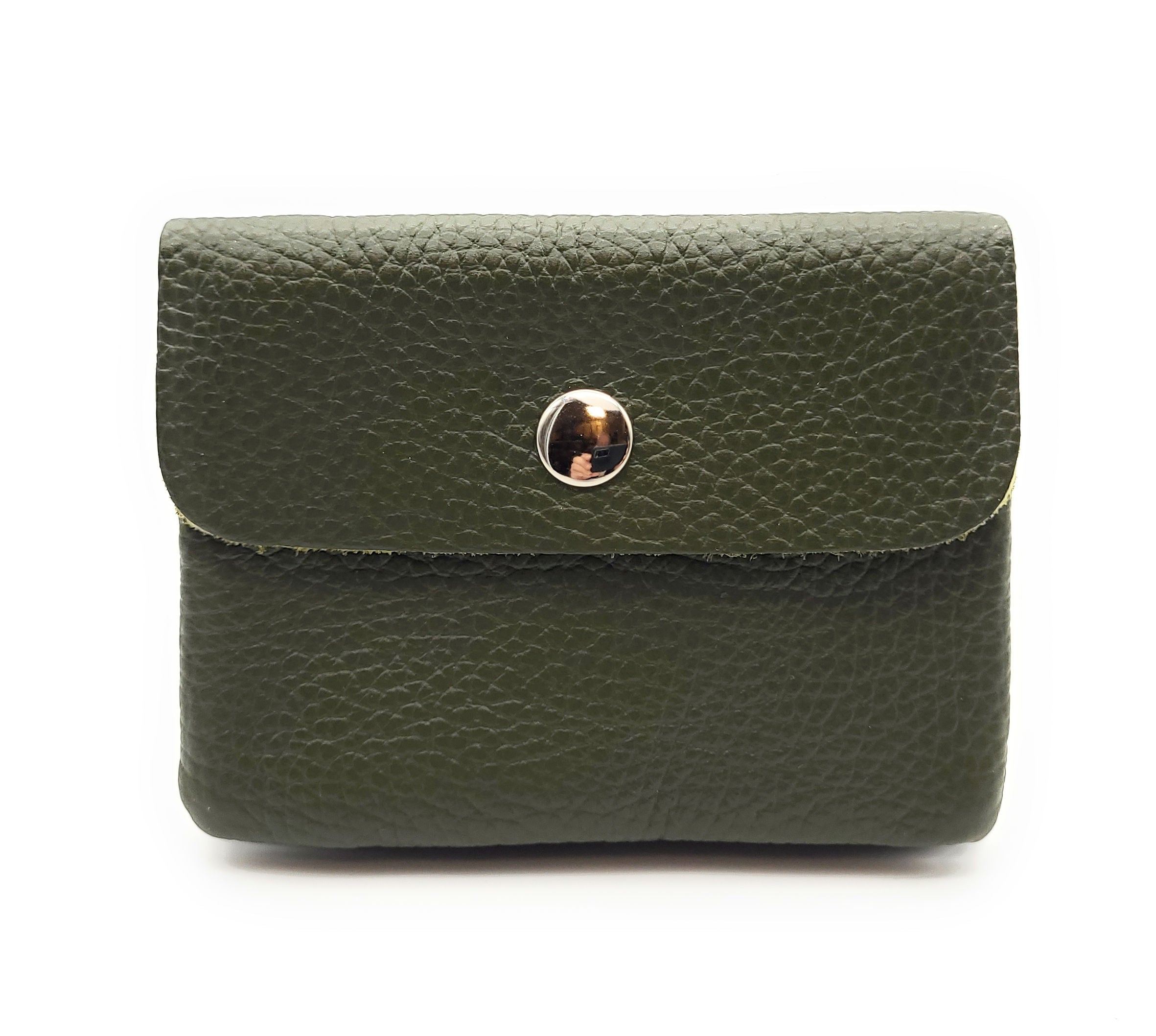 Mini Geldbörse aus echtem Rindleder – kompaktes Leder Portemonnaie Made in Italy olive