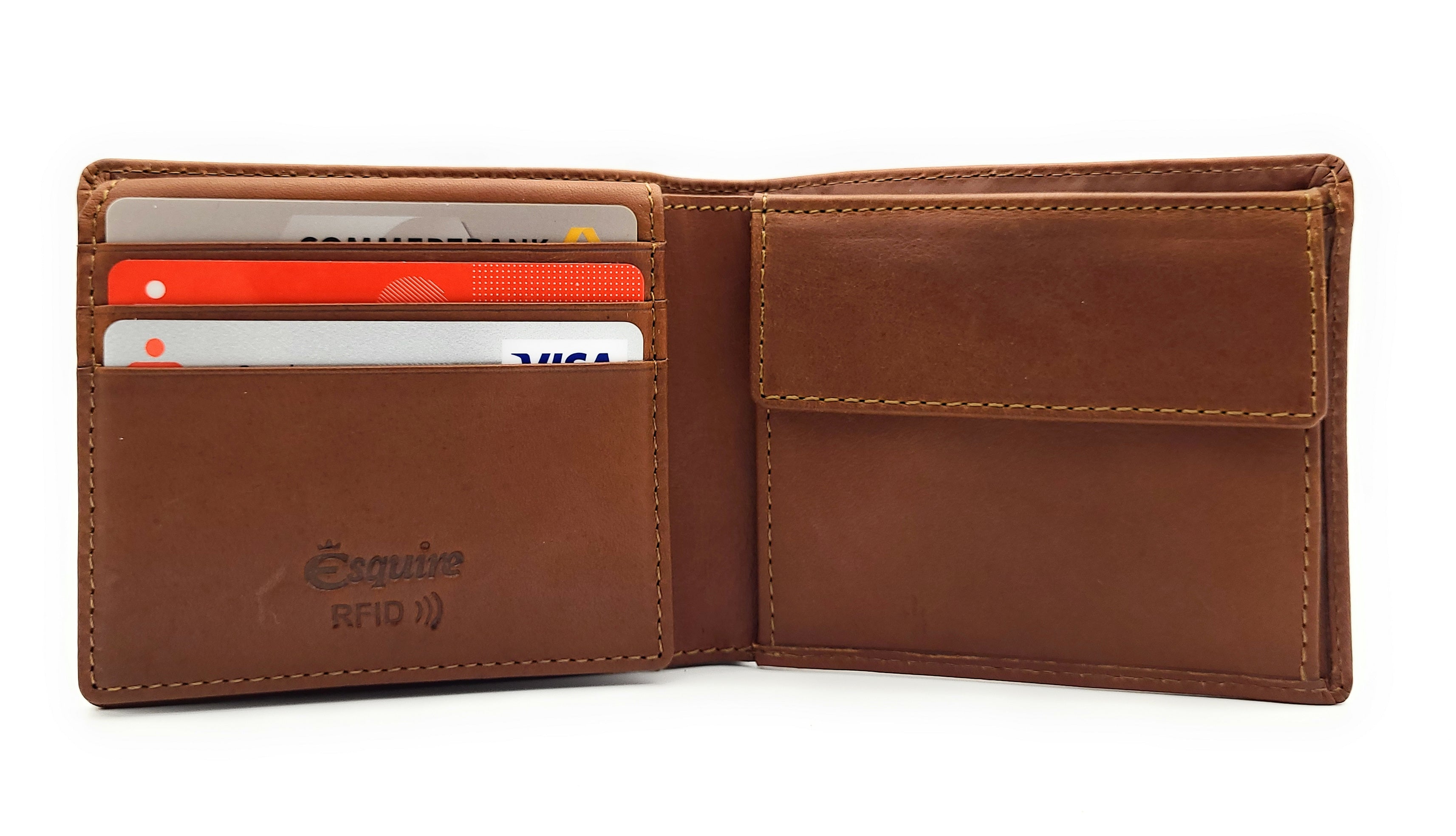 Esquire kompakte echt Leder Geldbörse Portemonnaie mit RFID Schutz "Dallas" braun