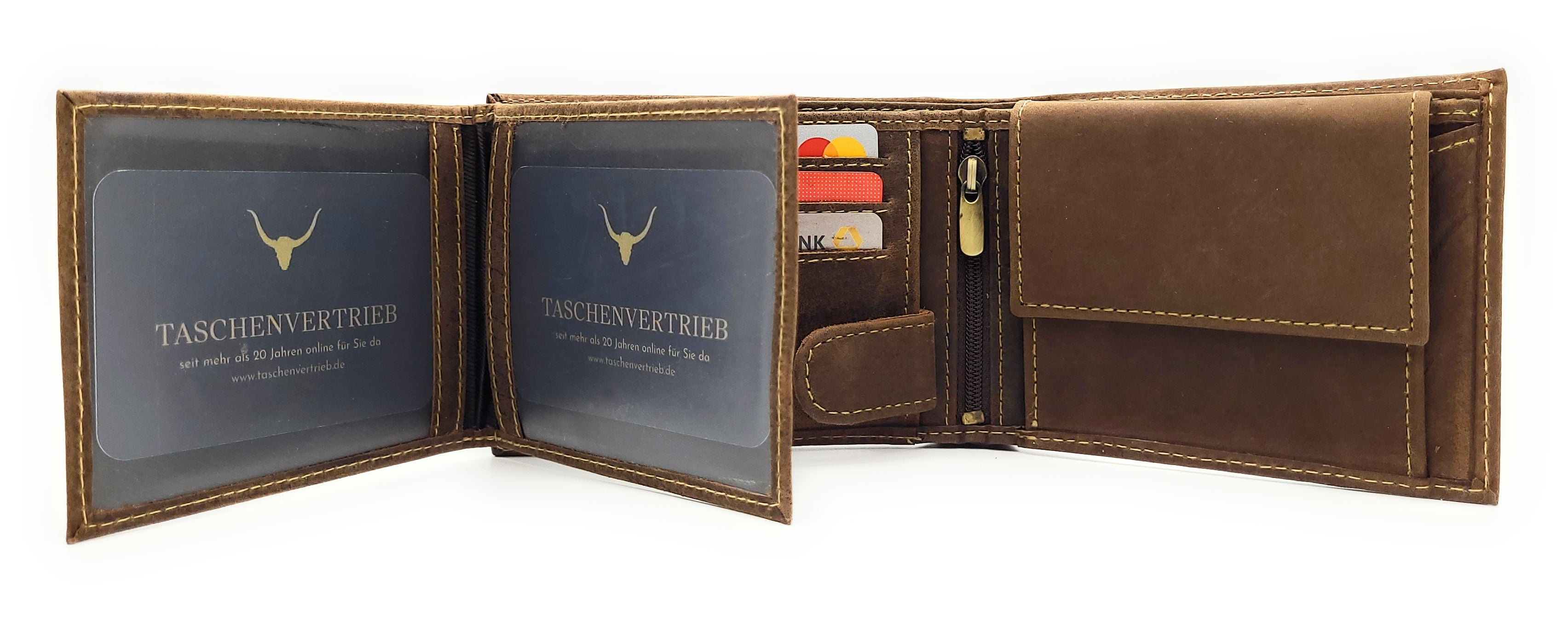 Green Deed Geldbörse aus Hunterleder – Dunkelbraun mit geprägtem Angler-Motiv & RFID-Schutz