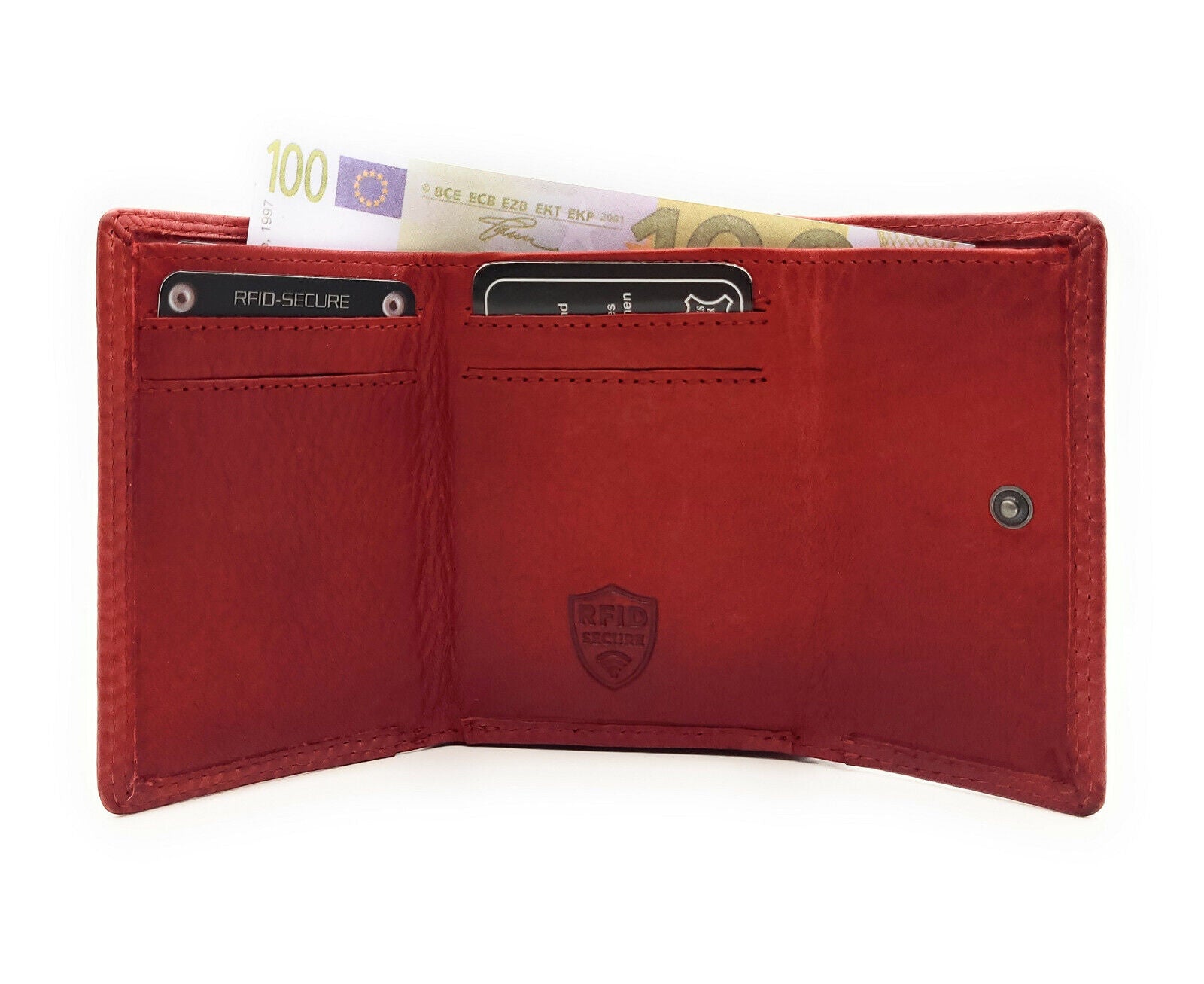 Jockey Club kleine kompakte echt Leder Geldbörse Wendebörse mit RFID Schutz rot