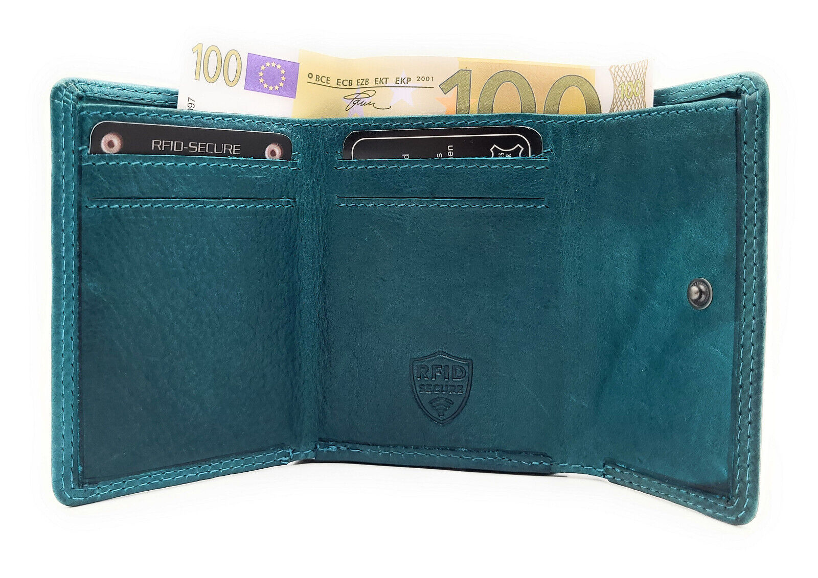 Jockey Club kleine kompakte echt Leder Geldbörse Wendebörse mit RFID Schutz petrol