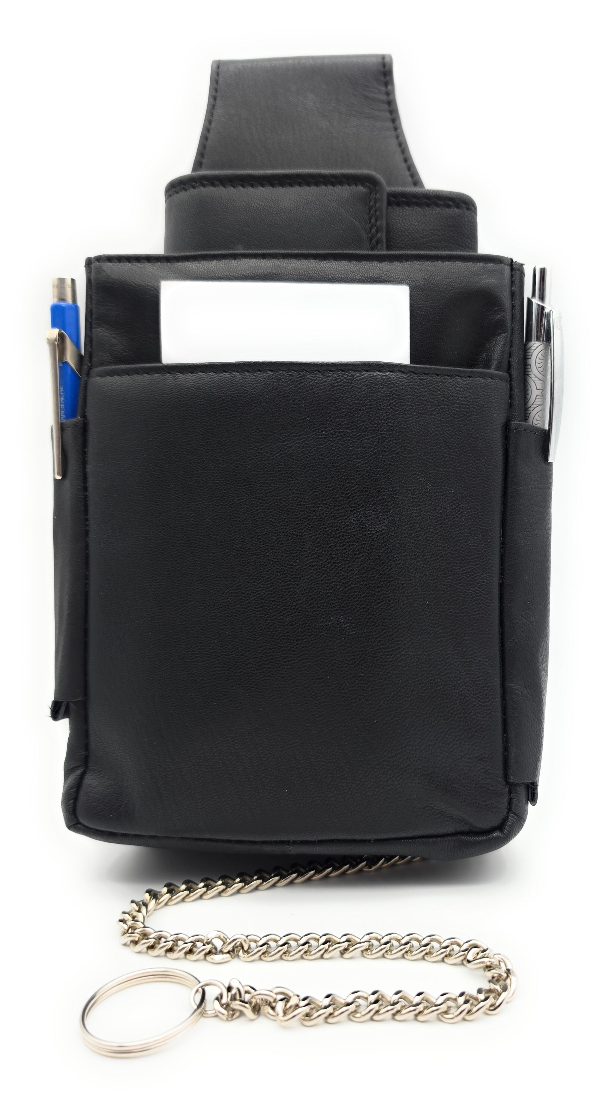 Kellnerholster aus Echtleder mit Kette – Schwarz – Holster für Kellnerbörse, Notizblock & Stifte