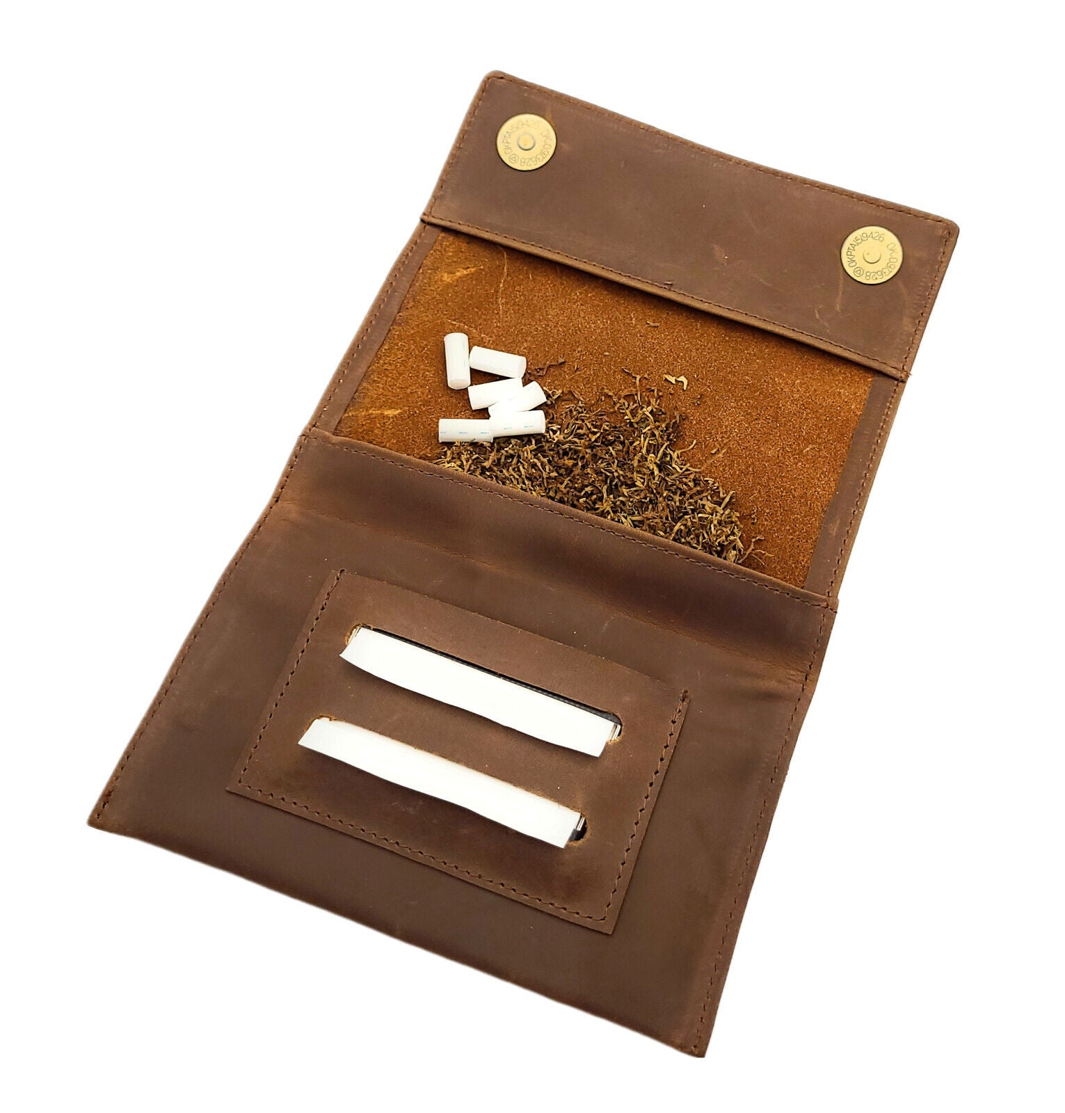 echt Leder Tabakbeutel Tabaktasche Tabak Etui Beutel mit Blättchen Fach braun