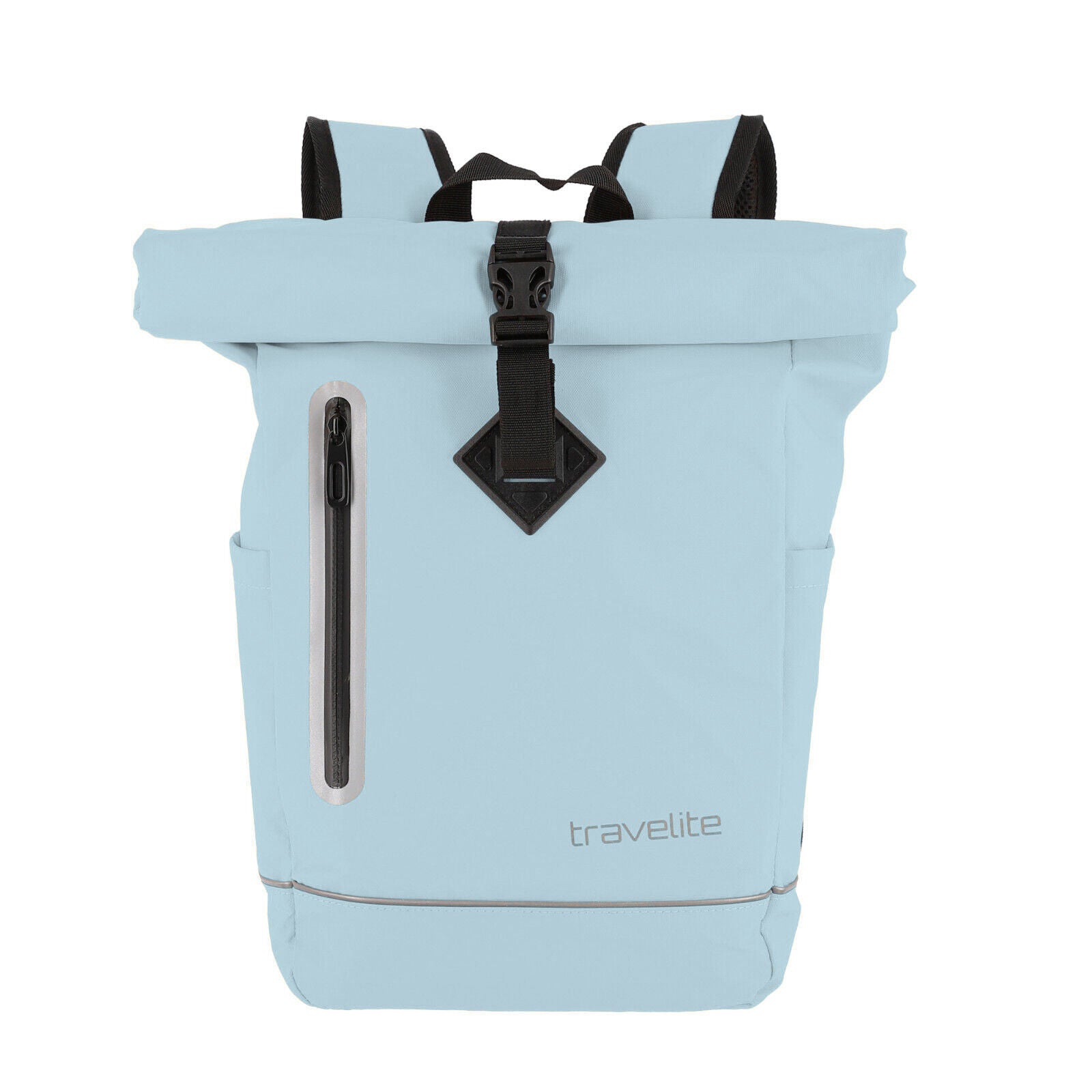 Travelite Rollup Fahrrad Rucksack Kurierrucksack Daypack aus wasserfester Plane mit Reflektoren pastell blau