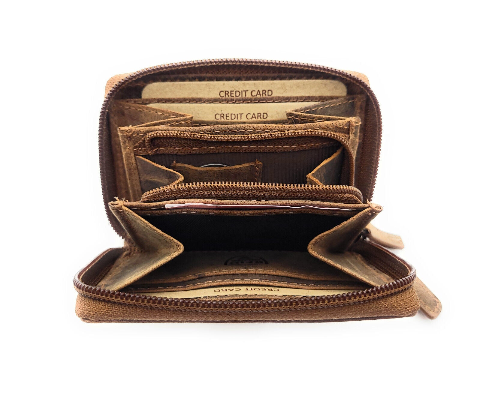 Jockey Club kleine echt Leder Reißverschluss-Geldbörse Portemonnaie mit RFID Schutz braun