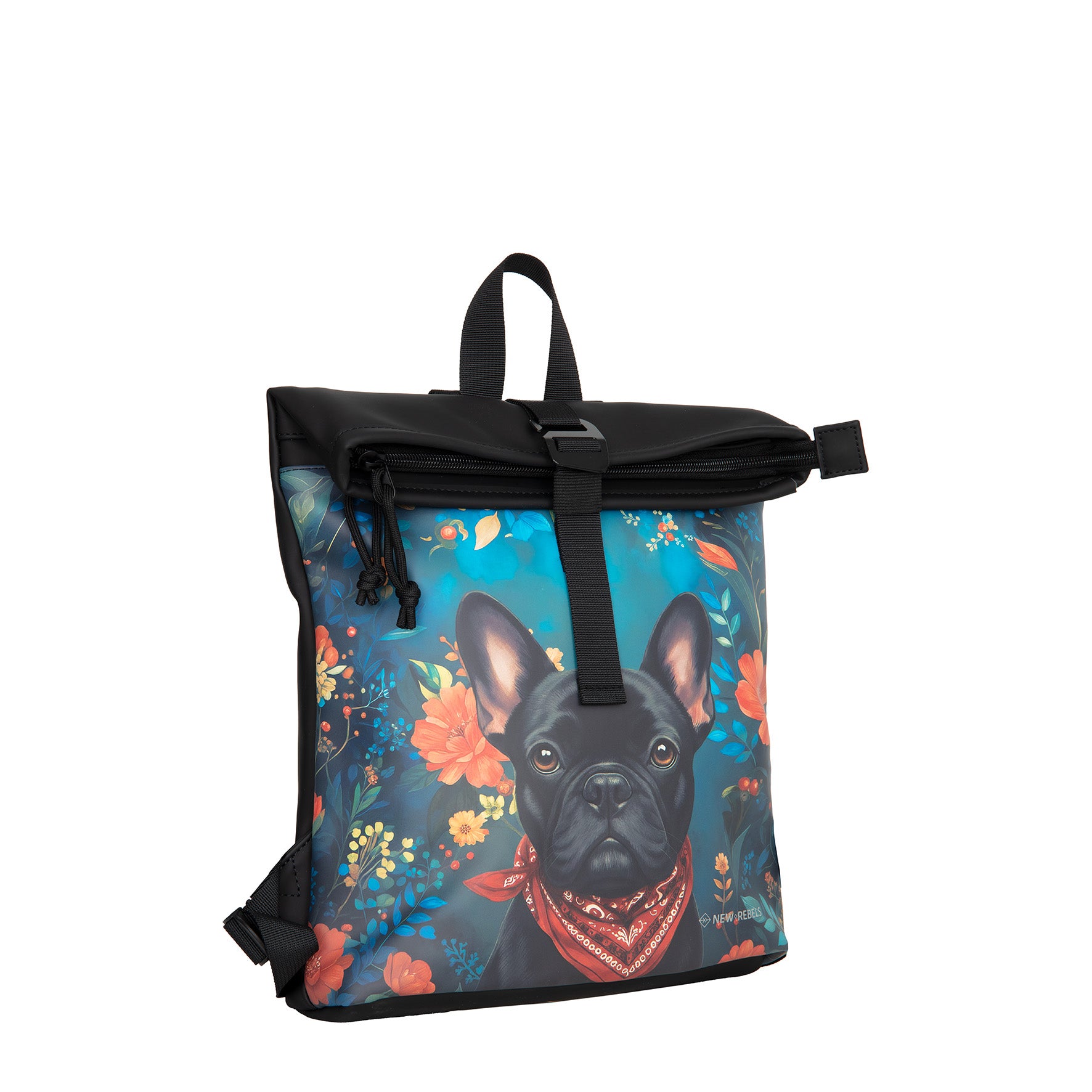 New Rebels Rolltop Cityrucksack Los Angeles – Stylischer Rolltop Rucksack mit Bulldogge - Design, Wasserabweisend & Praktisch