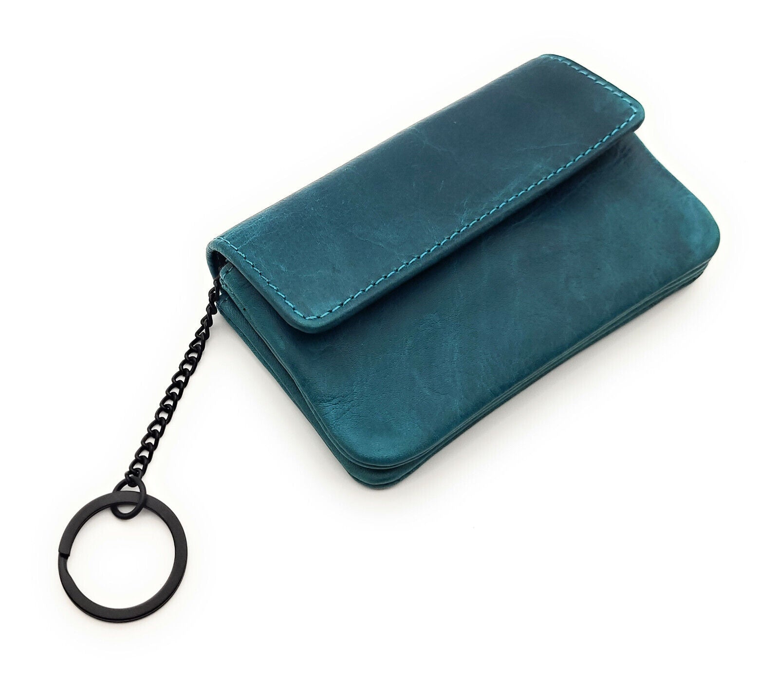 Jockey Club echt Leder Mikro Geldbörse Schlüsseletui gewachstes Rindleder petrol