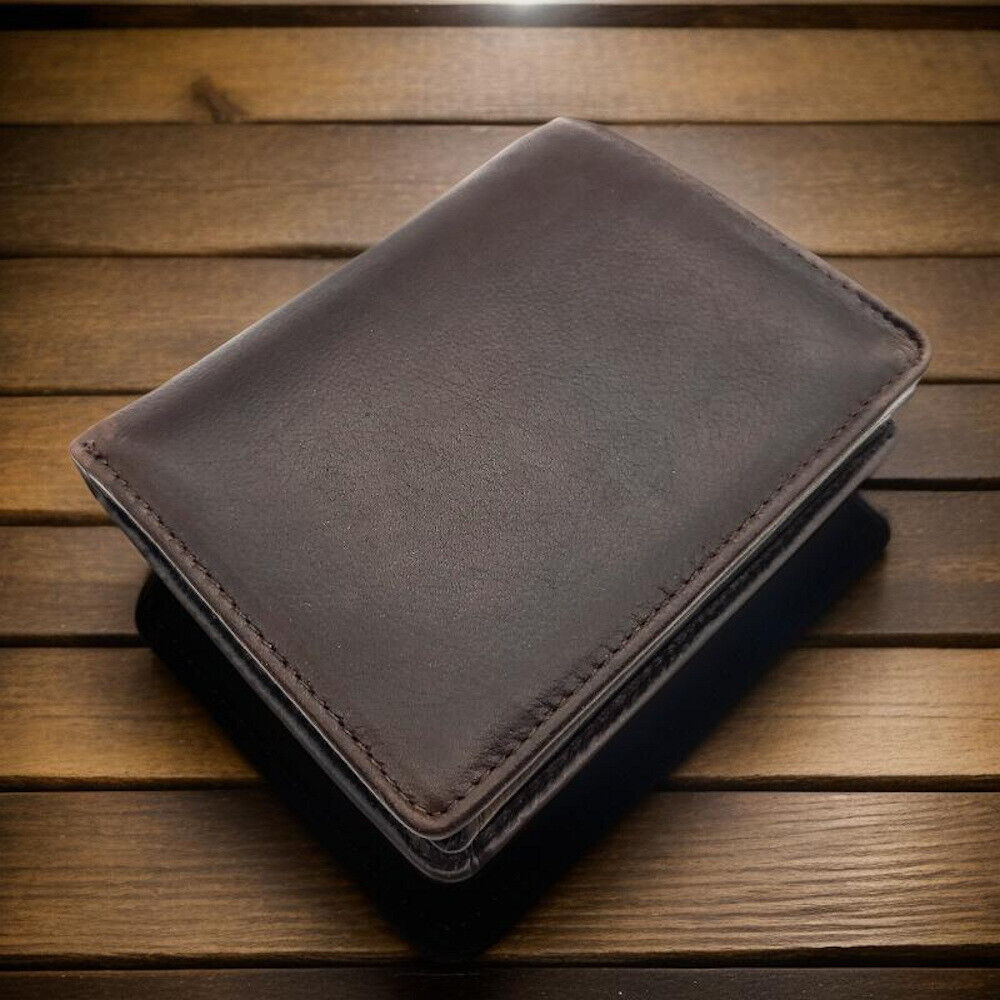 Jockey Club kompakte echt Leder Geldbörse Portemonnaie mit RFID Schutz gewachstes Rindleder braun