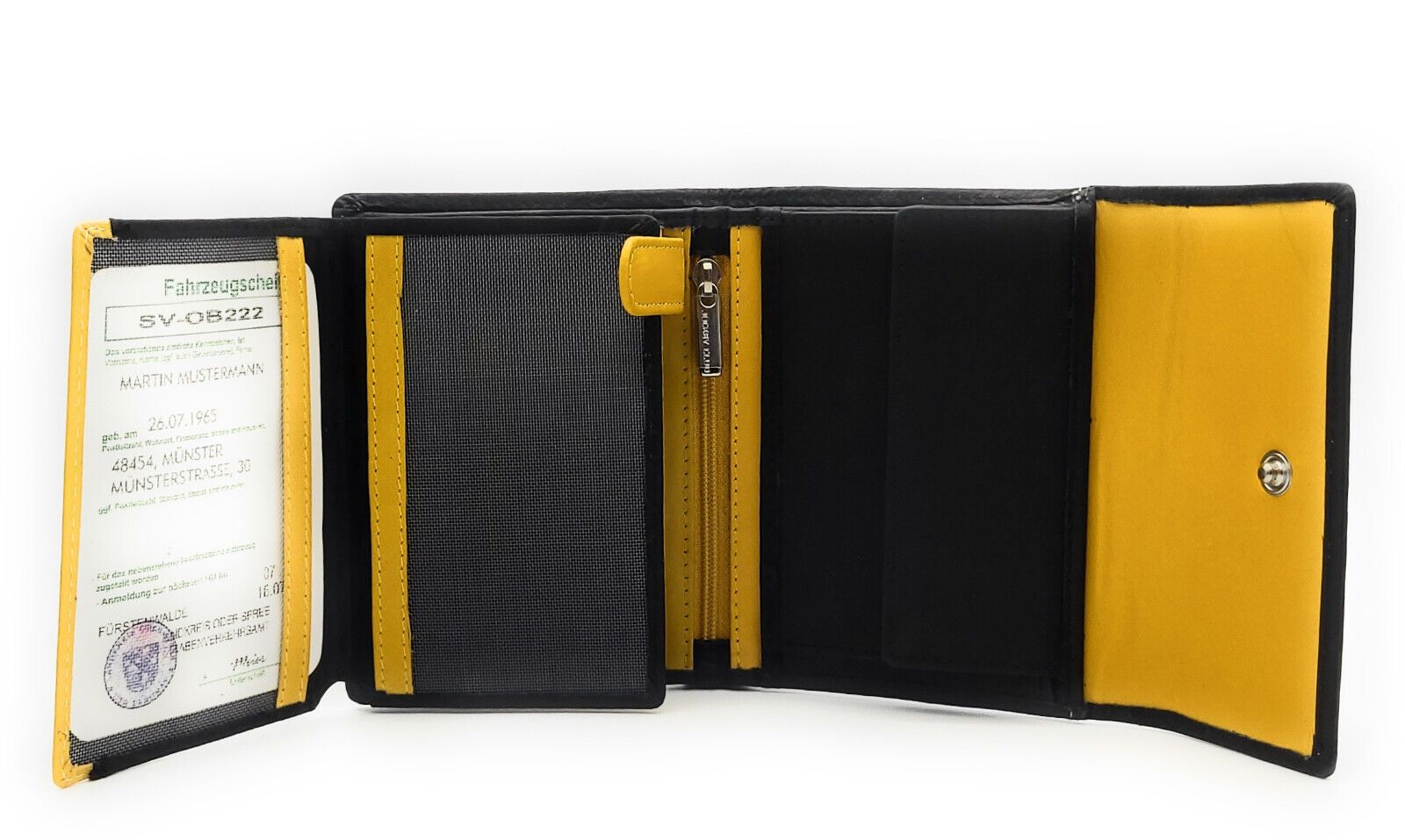 Jockey Club echt Leder Damen Geldbörse mit Stickerei Schmetterling + RFID Schutz schwarz gelb