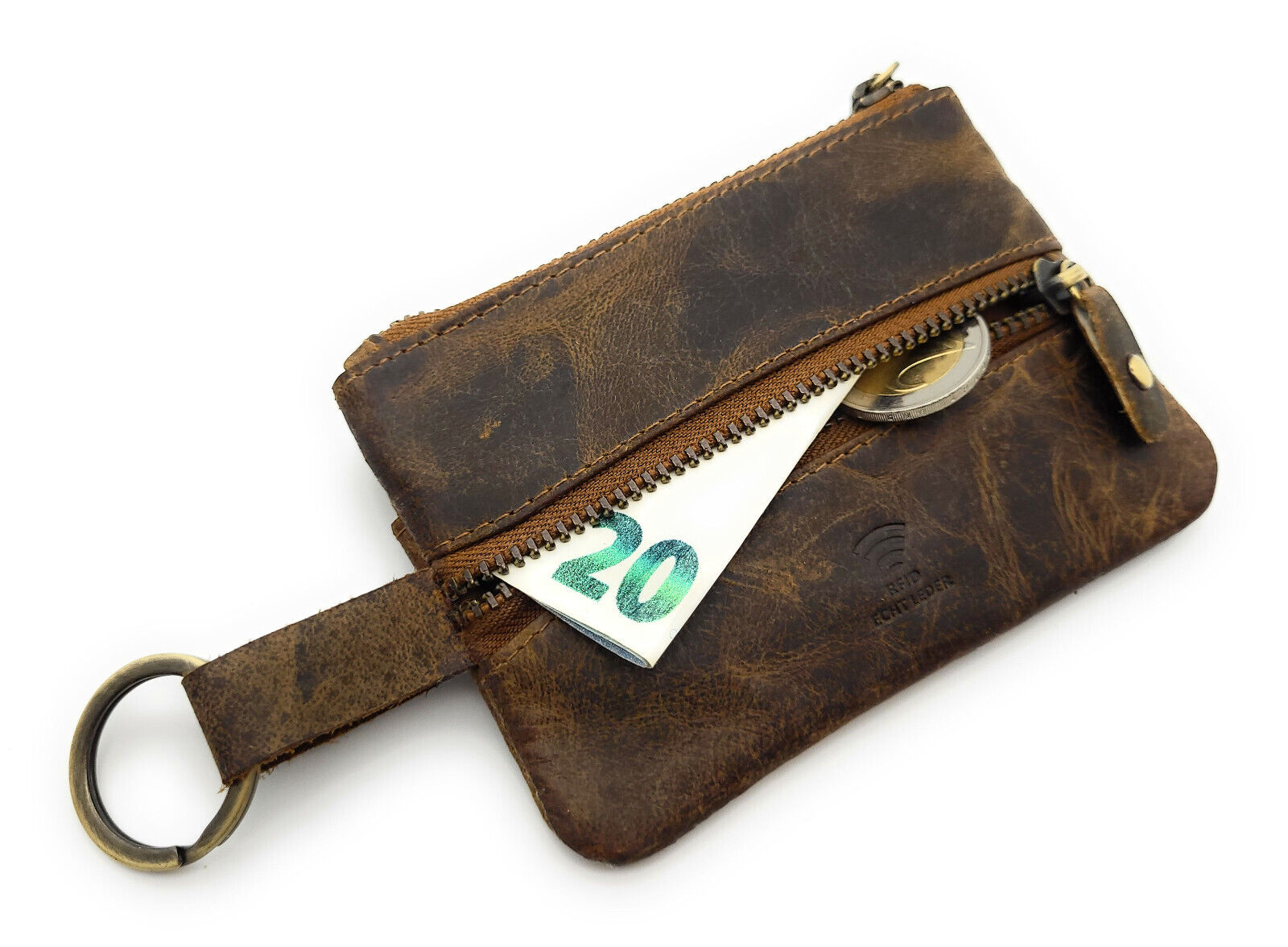 Lemasi echt Leder Schlüsseletui Schlüsselgarage Büffel-Vollleder Mini Geldbörse