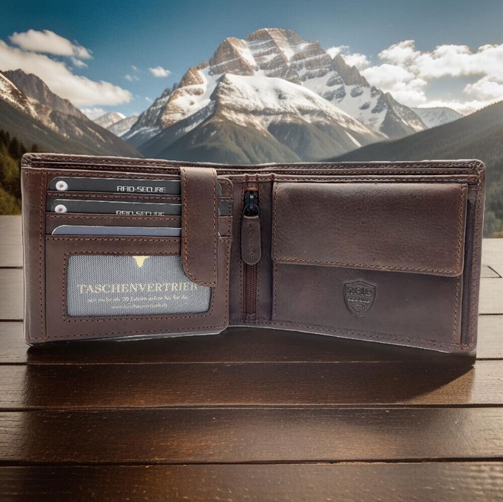 Jockey Club klassische echt Leder Geldbörse Portemonnaie mit RFID Schutz gewachstes Rindleder braun