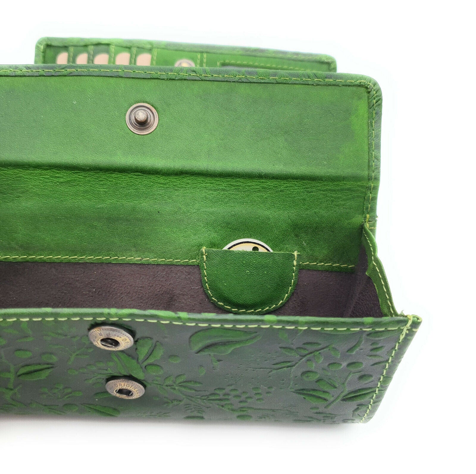 Hill Burry echt Leder Damen Geldbörse Portemonnaie floral RFID NFC Schutz grün