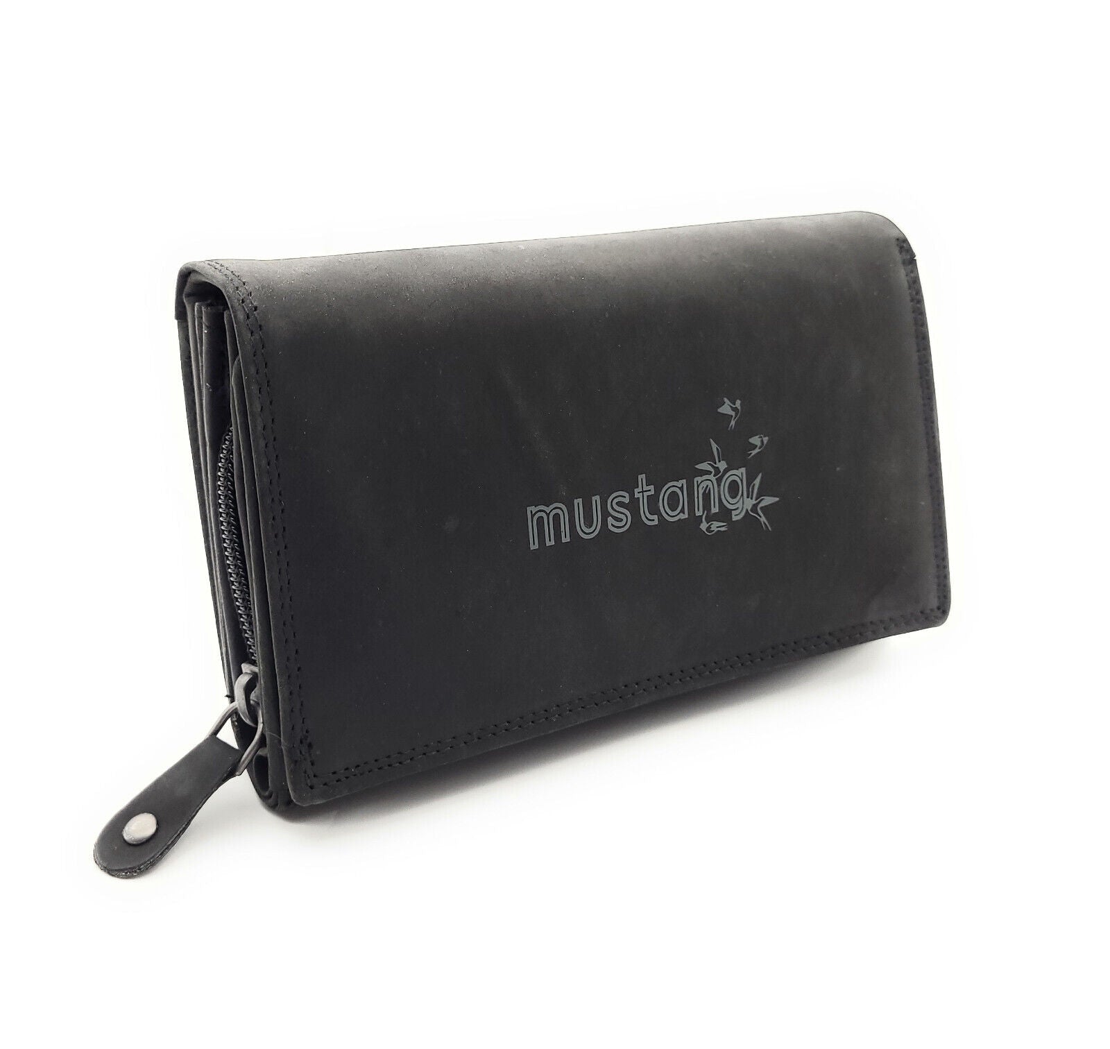 Mustang echt Leder Damen Geldbörse Portemonnaie Tampa 12 Kartenfächer mit RFID Schutz schwarz