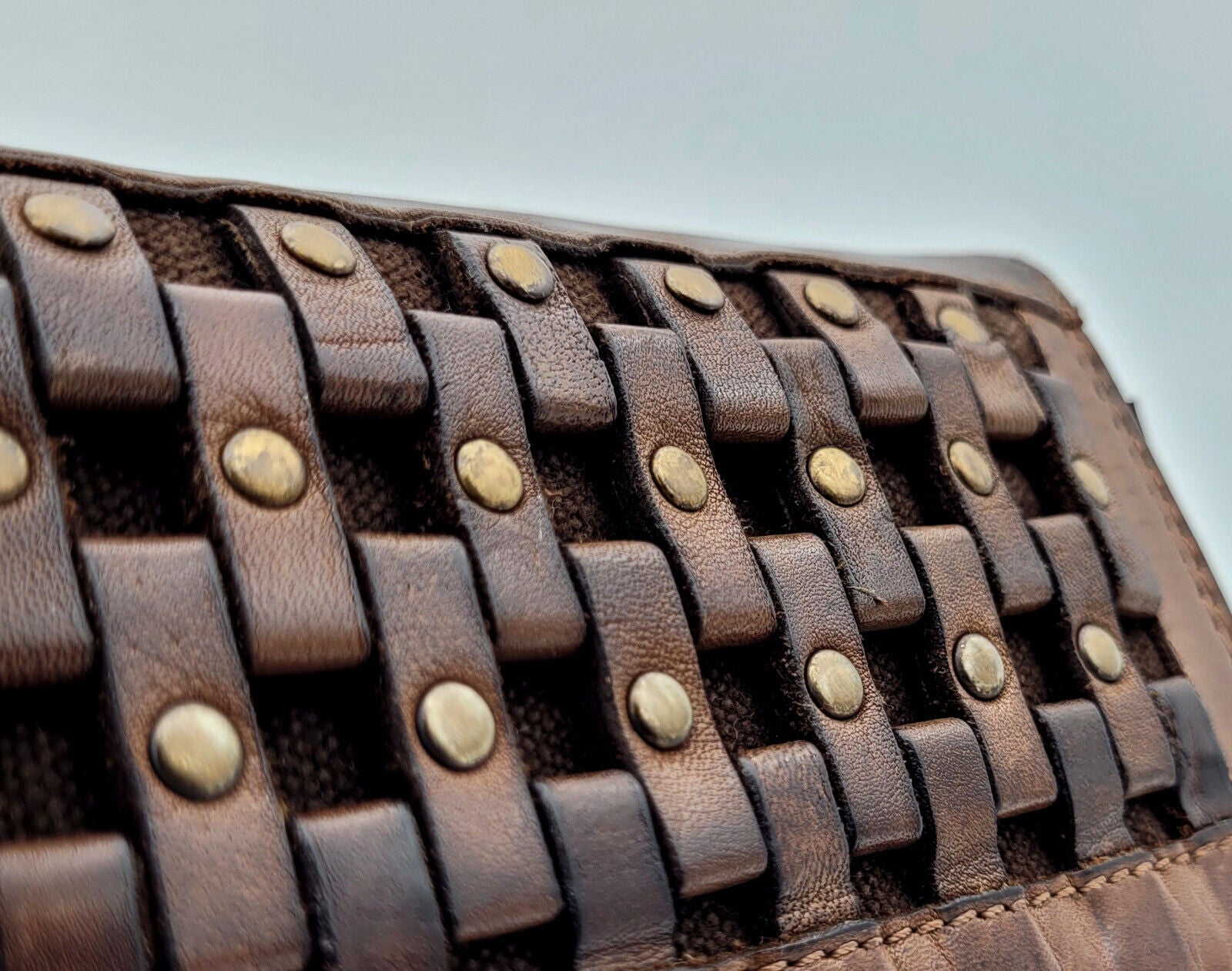 Hill Burry echt Leder Damen Geldbörse Portemonnaie Waschleder geflochten mit Nieten braun