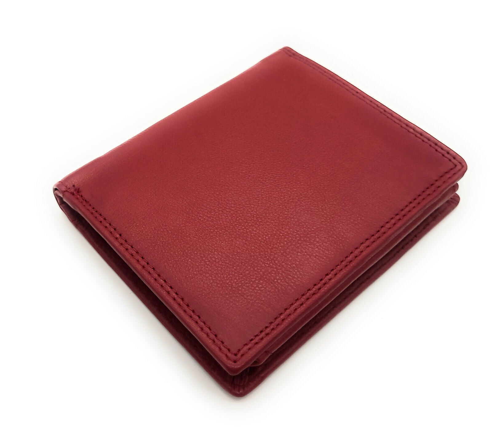 Lemasi Geldbörse Portemonnaie Geldbeutel aus weichem Rindleder 9 Kartenfächer Doppelnaht rot