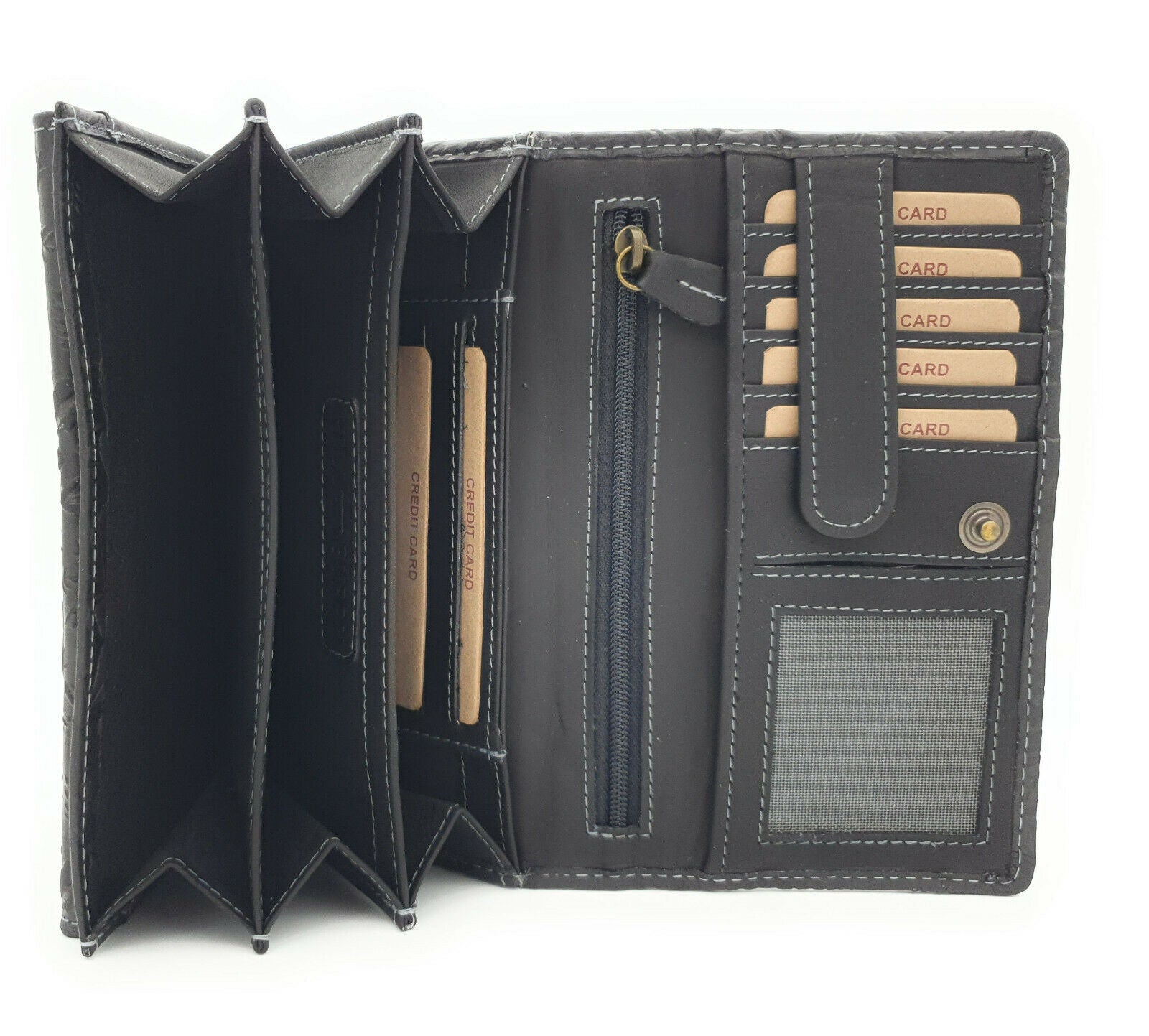 Hill Burry echt Leder Damen Geldbörse Portemonnaie floral RFID NFC Schutz schwarz