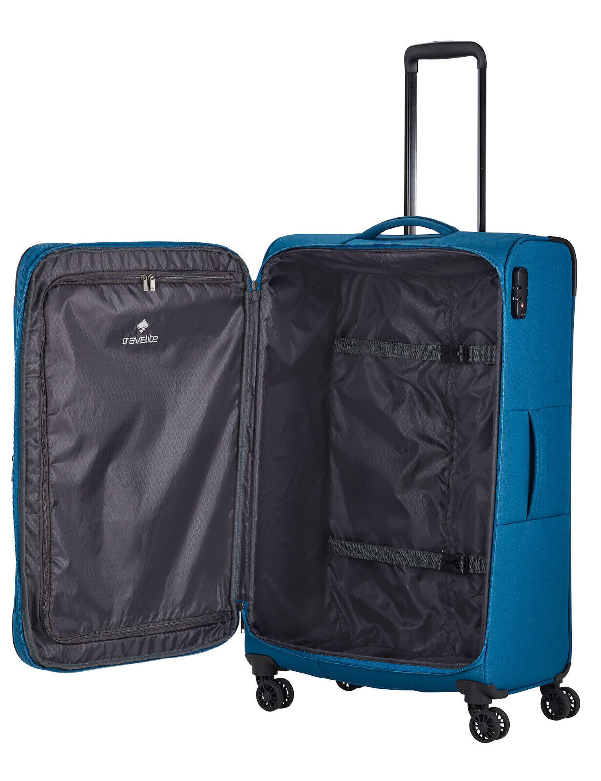 Travelite Chios Reisekoffer L Trolley Koffer 78cm 4 Rad / Rollen Dehnfalte TSA petrol