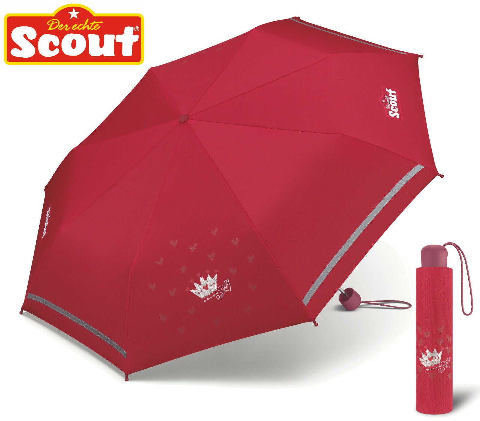 Scout Kinder Regenschirm mit Reflektionsstreifen leicht Red Princess Prinzessin