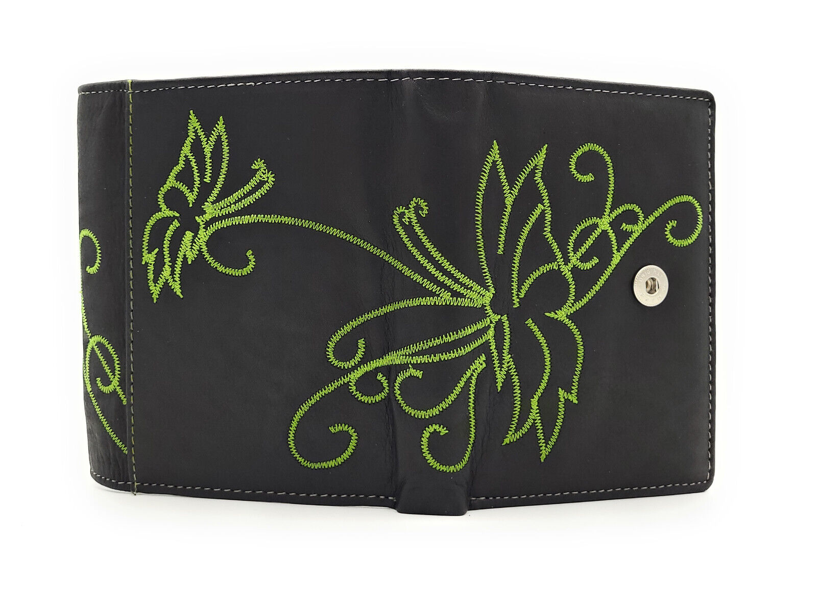 Jockey Club echt Leder Damen Geldbörse mit Stickerei Schmetterling + RFID Schutz grün